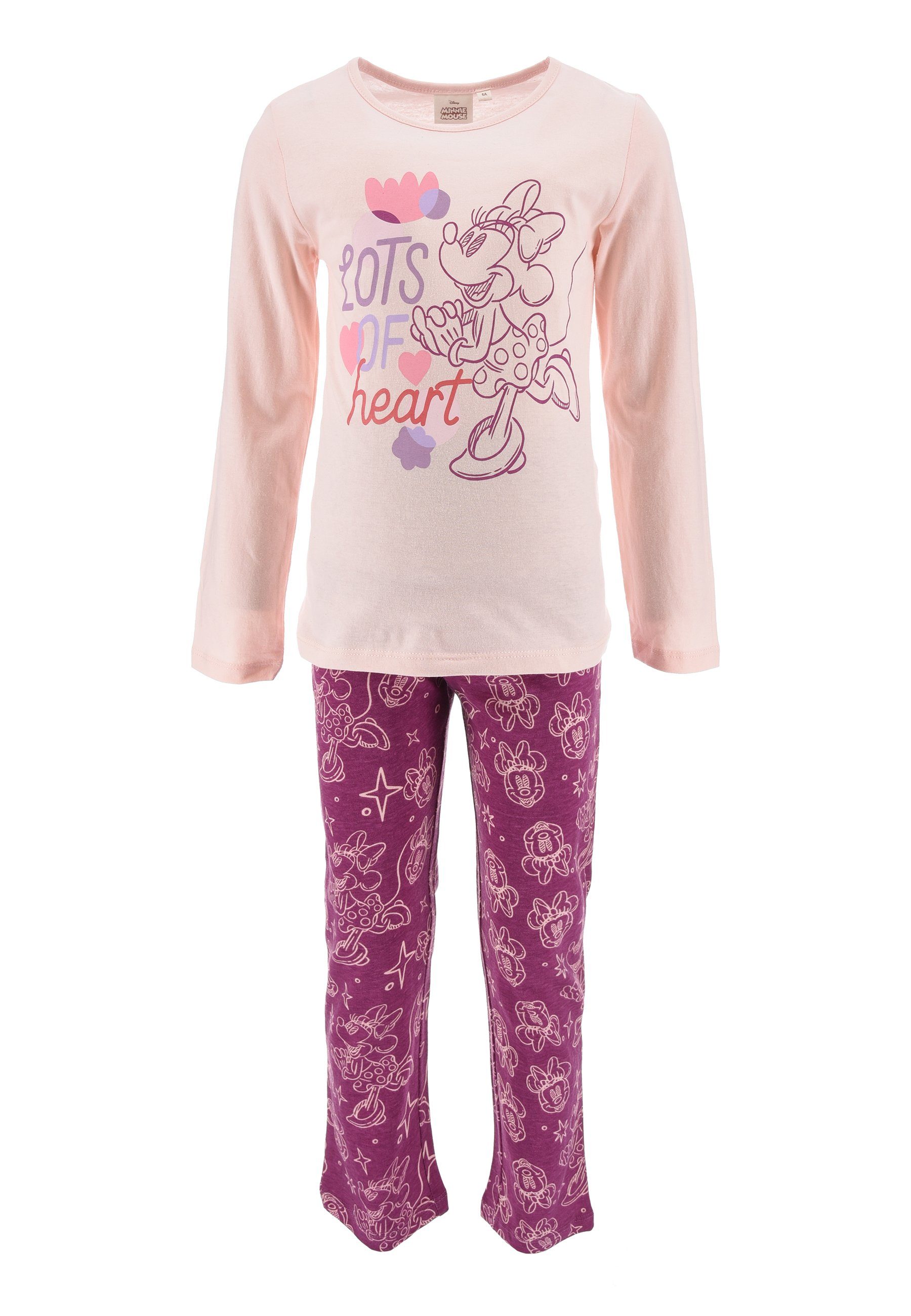 Disney Minnie Mouse Schlafanzug Kinder Schlaf-Hose Mini Maus Mädchen Shirt Pyjama Schlafanzug (2 tlg) Kinder Langarm Pink 