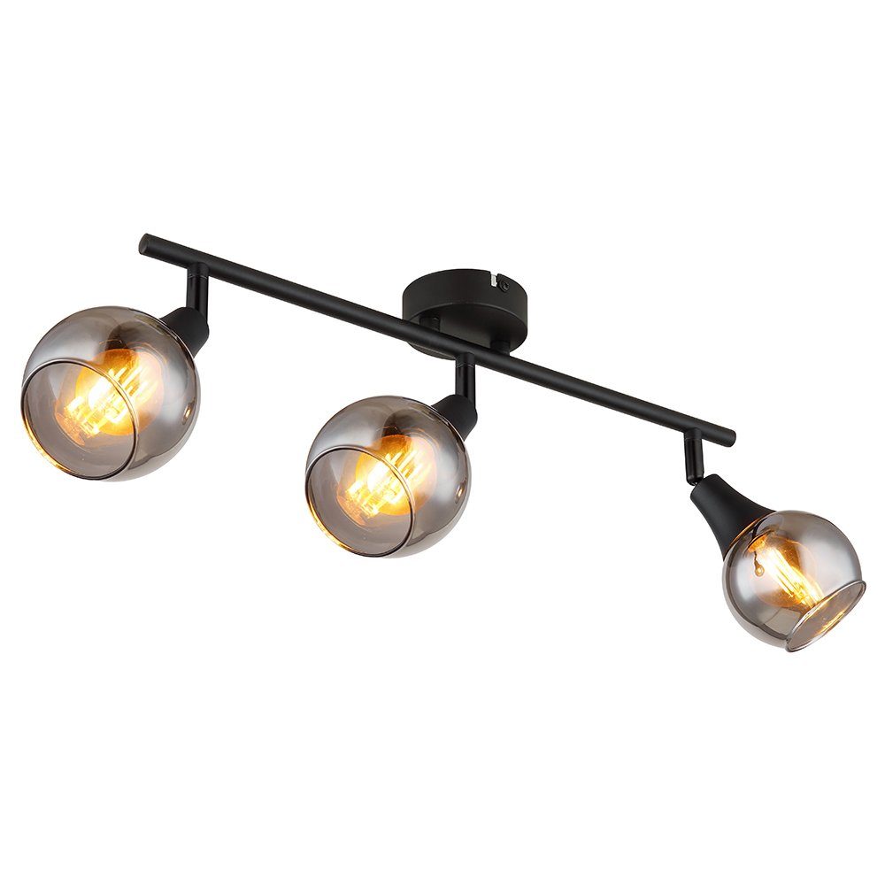 GLOBO LIGHTING Kugelleuchte, Leuchtmittel nicht inklusive, Deckenlampe Wohnzimmerleuchte 3 Flammig Metall Glas rauchfarben L 45cm
