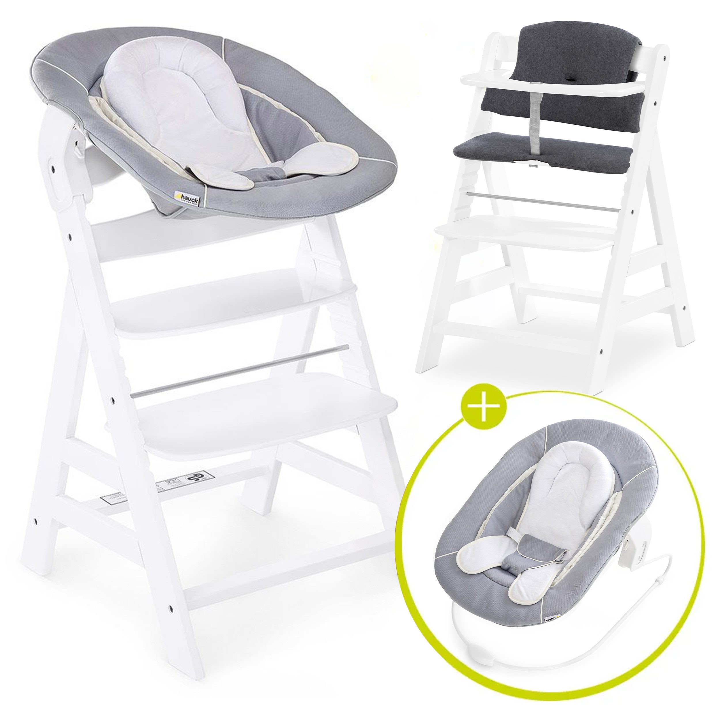 Hauck Hochstuhl Alpha Plus Newborn Set, Holz Babyhochstuhl ab Geburt inkl. Neugeborenenaufsatz & Sitzauflage