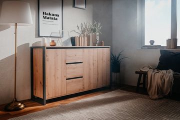 Finori Sideboard Denver (Kommode in Eiche Artisan und Anthrazit, Breite 160 cm), Industrial Design, 3 Türen, 3 Schubladen
