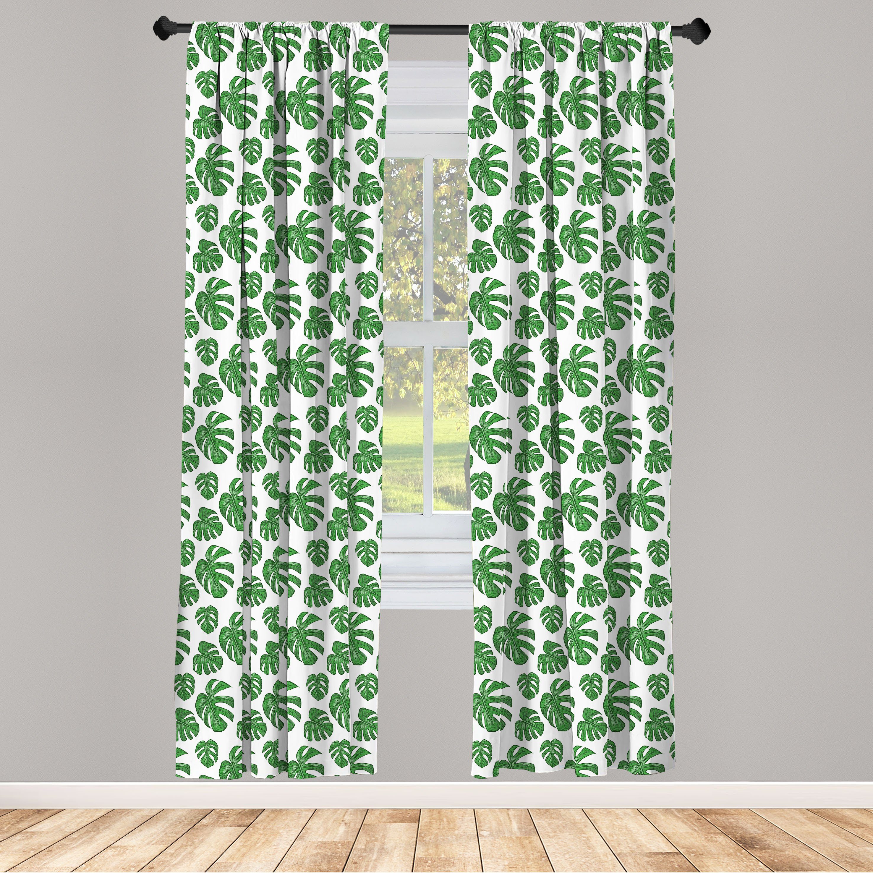 Gardine Vorhang für Wohnzimmer Schlafzimmer Dekor, Abakuhaus, Microfaser, Philodendron Detaillierte Gezeichnet Blätter