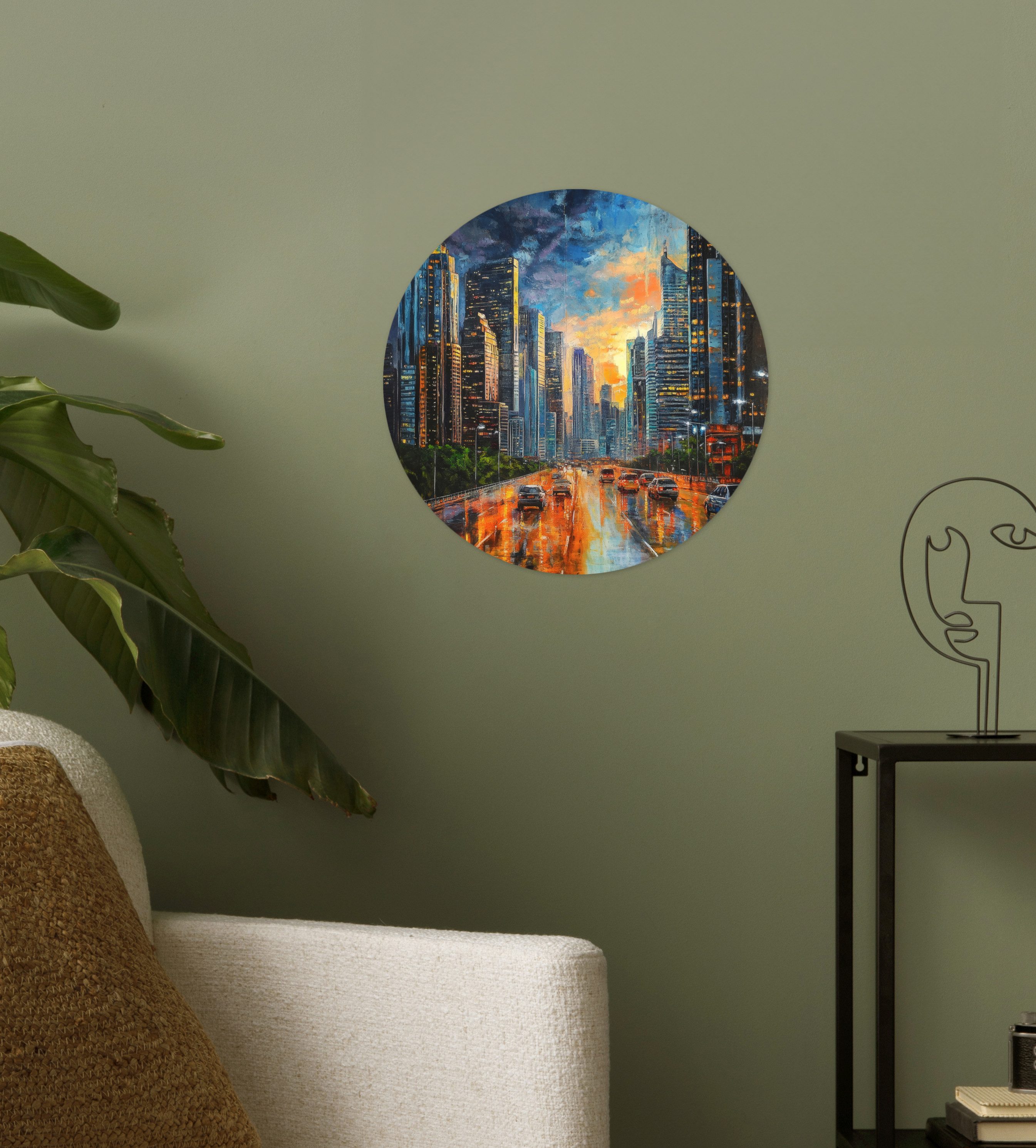 MuchoWow Wandsticker Auto - Skyline - Sonne - Blau (1 St), Wandtattoo Selbstklebend, Wohnzimmer Deko Aufkleber, 30x30 cm