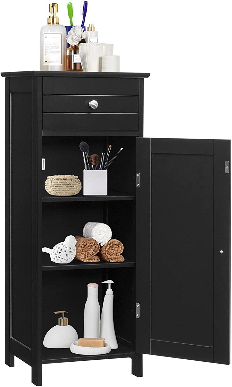 KOMFOTTEU Midischrank Badschrank mit Schublade, 30 x 35 x 87 cm