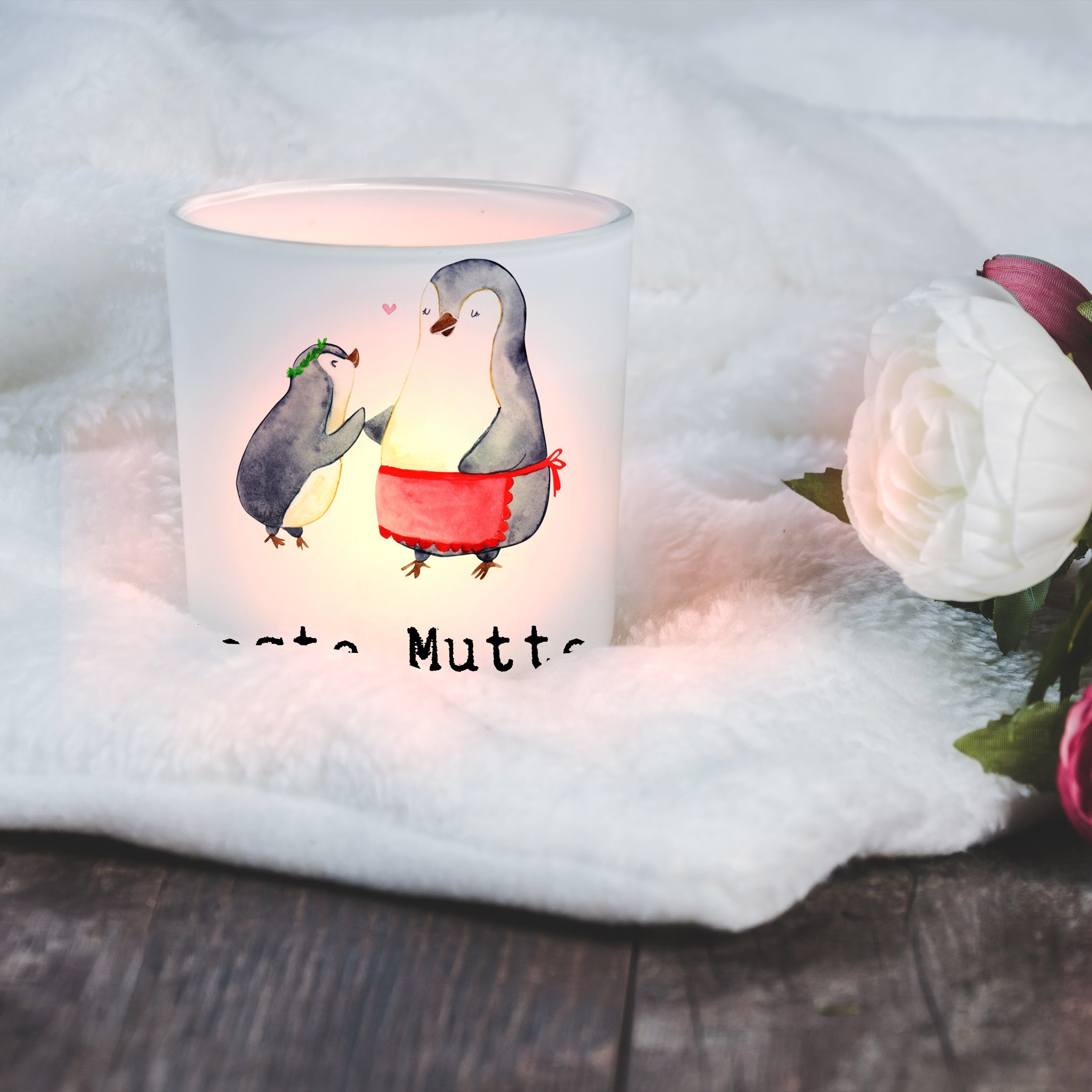 Mr. & Mrs. Panda K Mutter Beste Windlicht - St) Pinguin - Welt Transparent Geburtstag, der Geschenk, (1