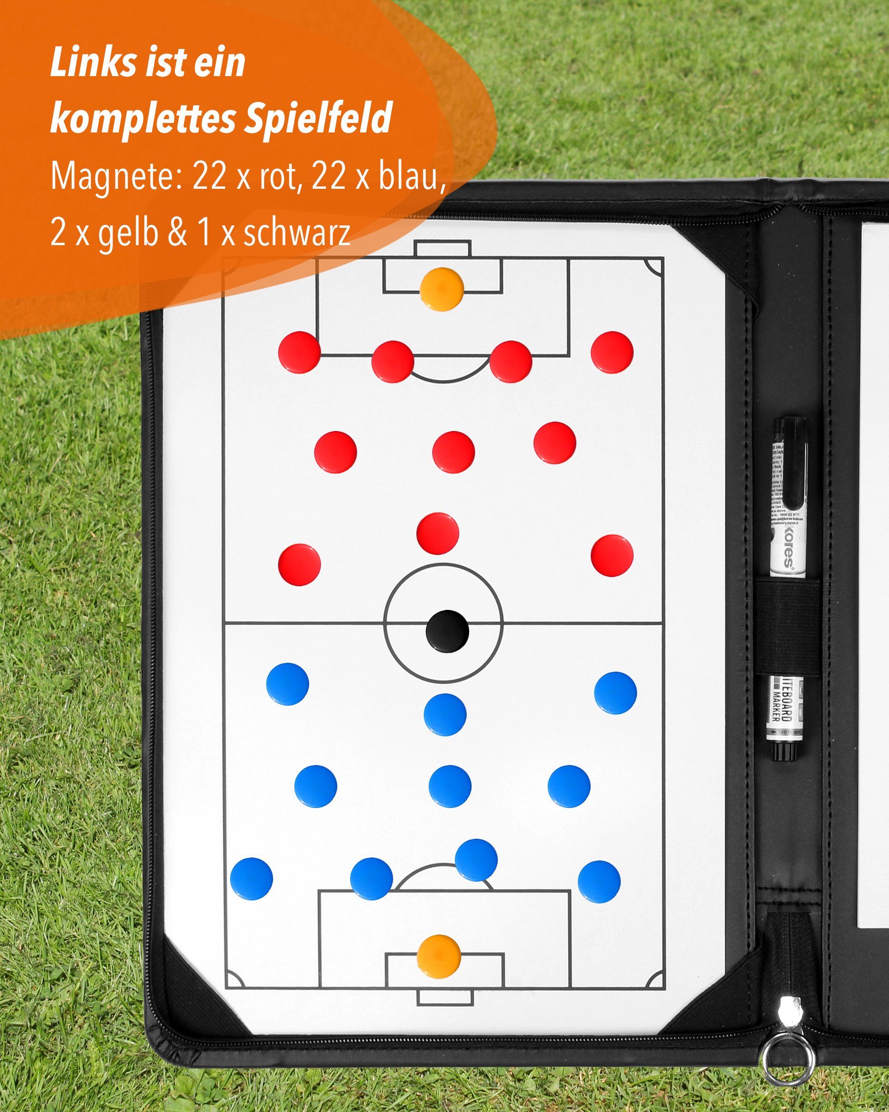 SPORTIKEL24 Organisationsmappe Taktikmappe für Fußball, 23 x 34 cm, schwarz, Tactic Board, Trainermap