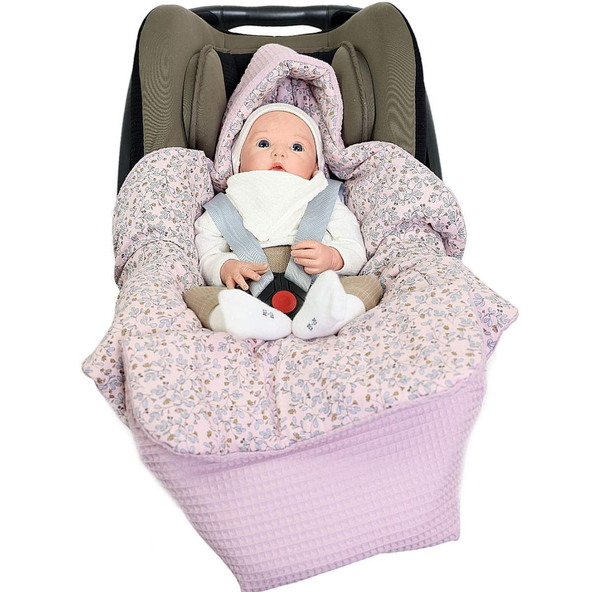 Babydecke Einschlagdecke Waffelmuster mauve/Blumenranken rosa, HOBEA-German günstig online kaufen