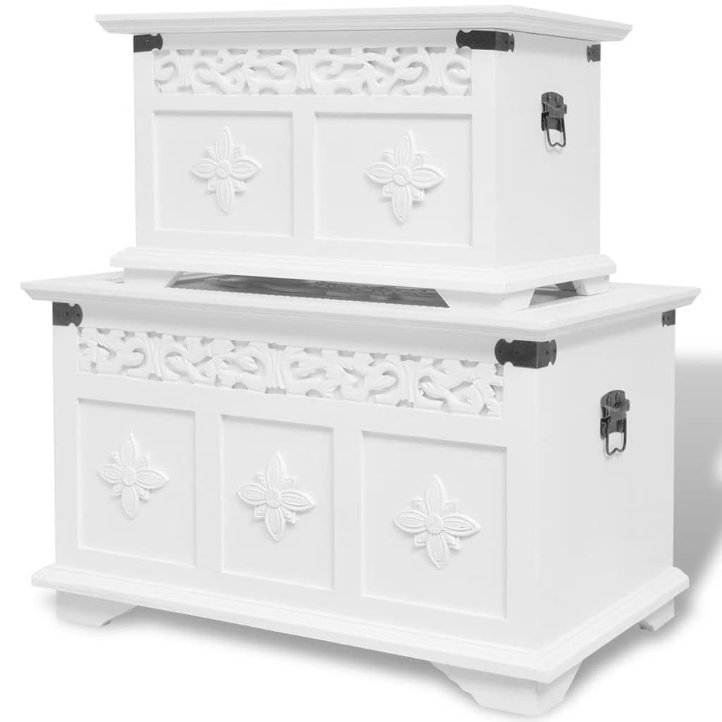 furnicato Truhe Weiße Aufbewahrungstruhen aus MDF und Massivholz, 54x33x30 cm & 40x24 (1 St)