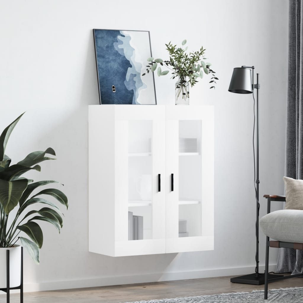 vidaXL Hängeschrank NA Wandschrank Weiß 69,5x34x90 cm Glas Vitrine Hängeschrank