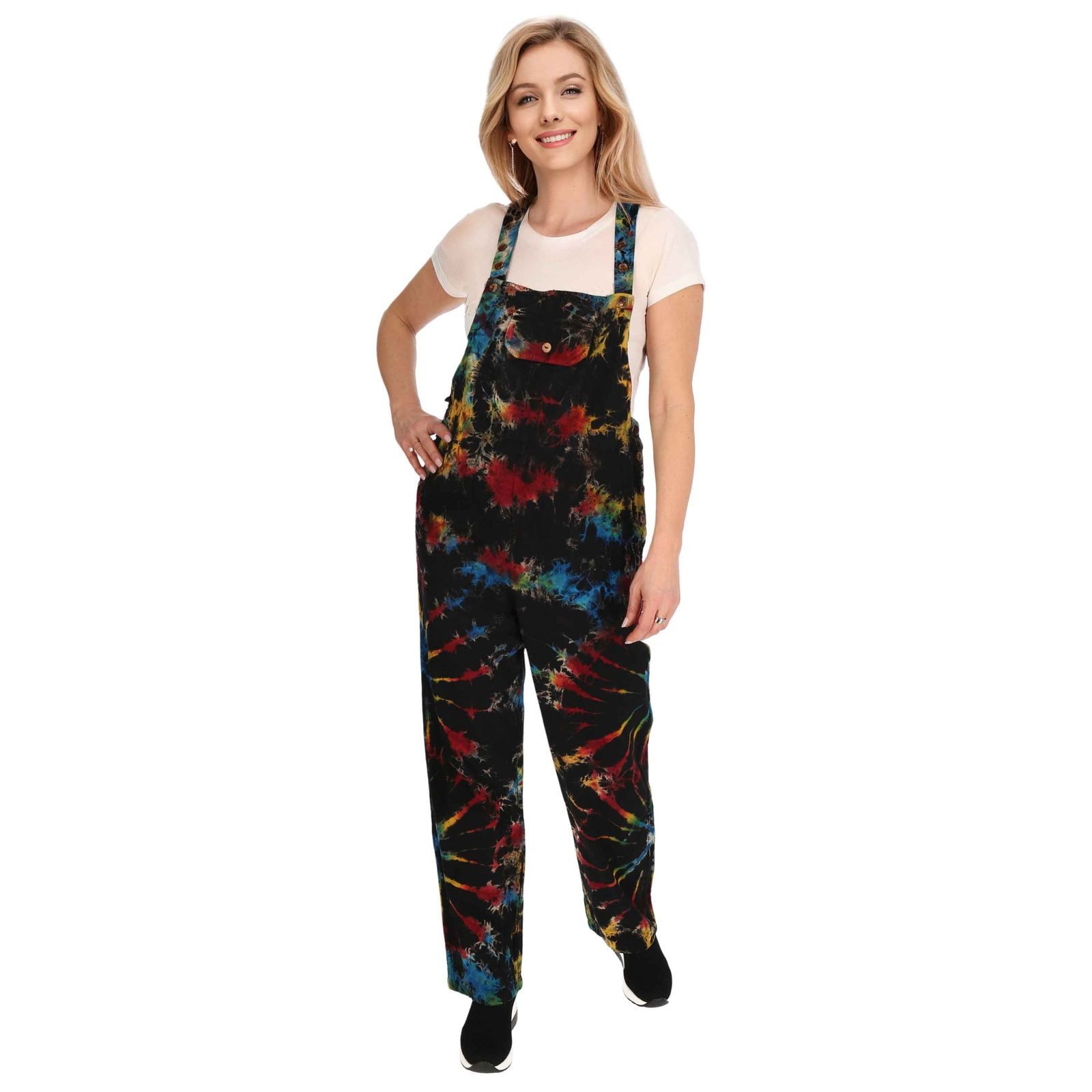 KUNST UND MAGIE Latzhose Tie Dye Batik Latzhose Haremshose Hose Psy 70er Boho Jumpsuit Bunt