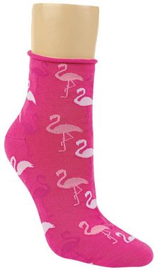 RS Harmony Kurzsocken Baumwolle Flamingo Motiv Strümpfe Motivsocken Baumwollsocken (6 Paar) Spitze und Ferse verstärkt