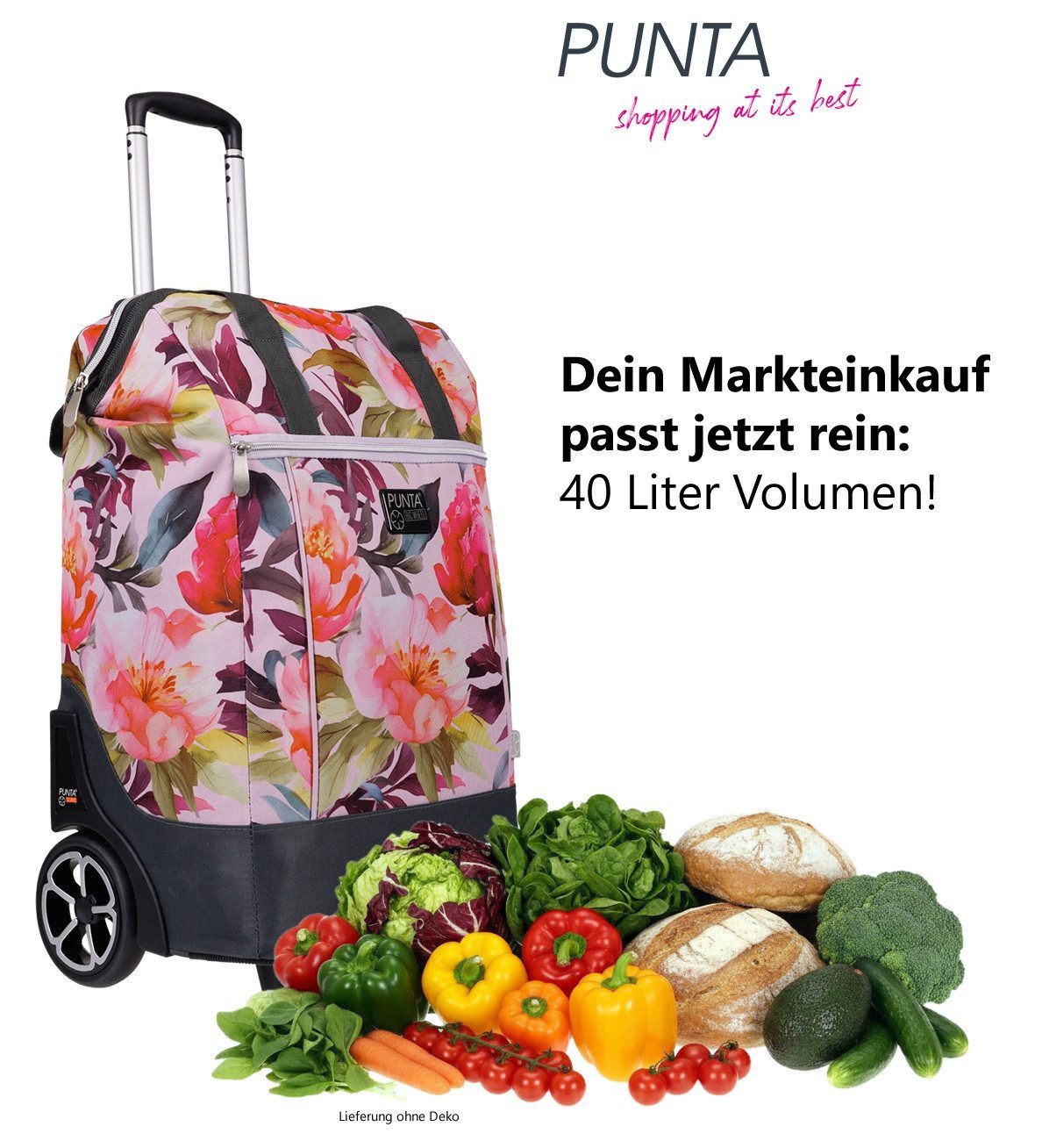 PUNTA Einkaufstrolley Big Wheel große Räder 40 Liter Einkaufsroller, Trolley Shopper Einkaufskorb Einkaufstrolly 10303 + Thermo Tasche
