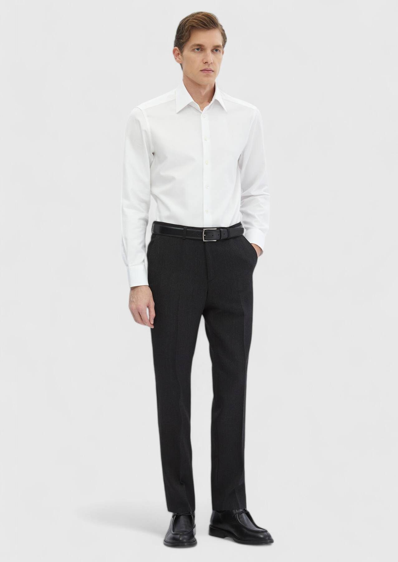 RAMSEY Hemdbluse Einfarbiges, normal geschnittenes, gewebtes klassisches Hemd aus 100 %