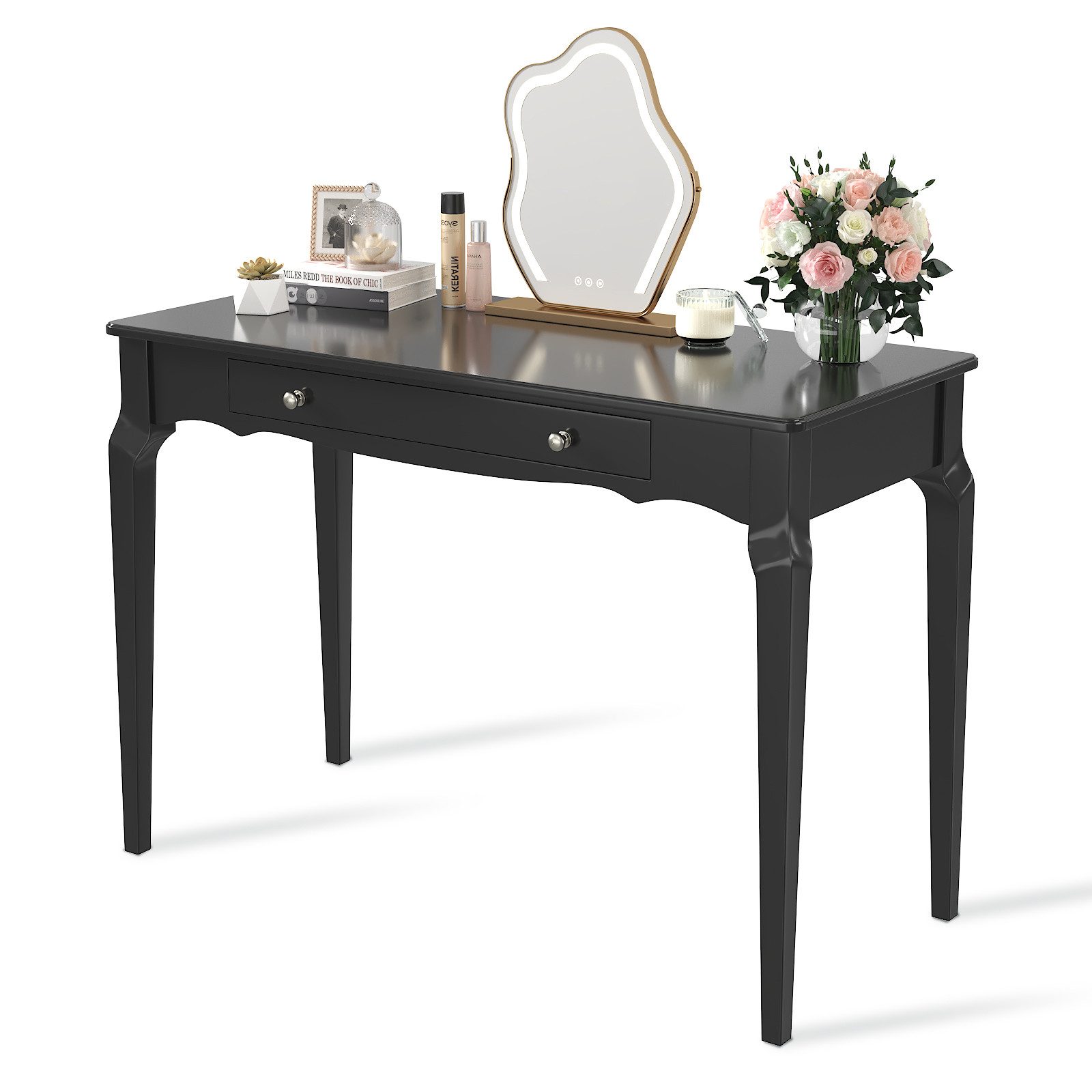 OYRREU Schreibtisch mit Schubladen/Monitorständer/Rückwand, modern, vintage Schminktisch (Set, mit Aufbewahrung), freistehender Schminktisch Boudoir