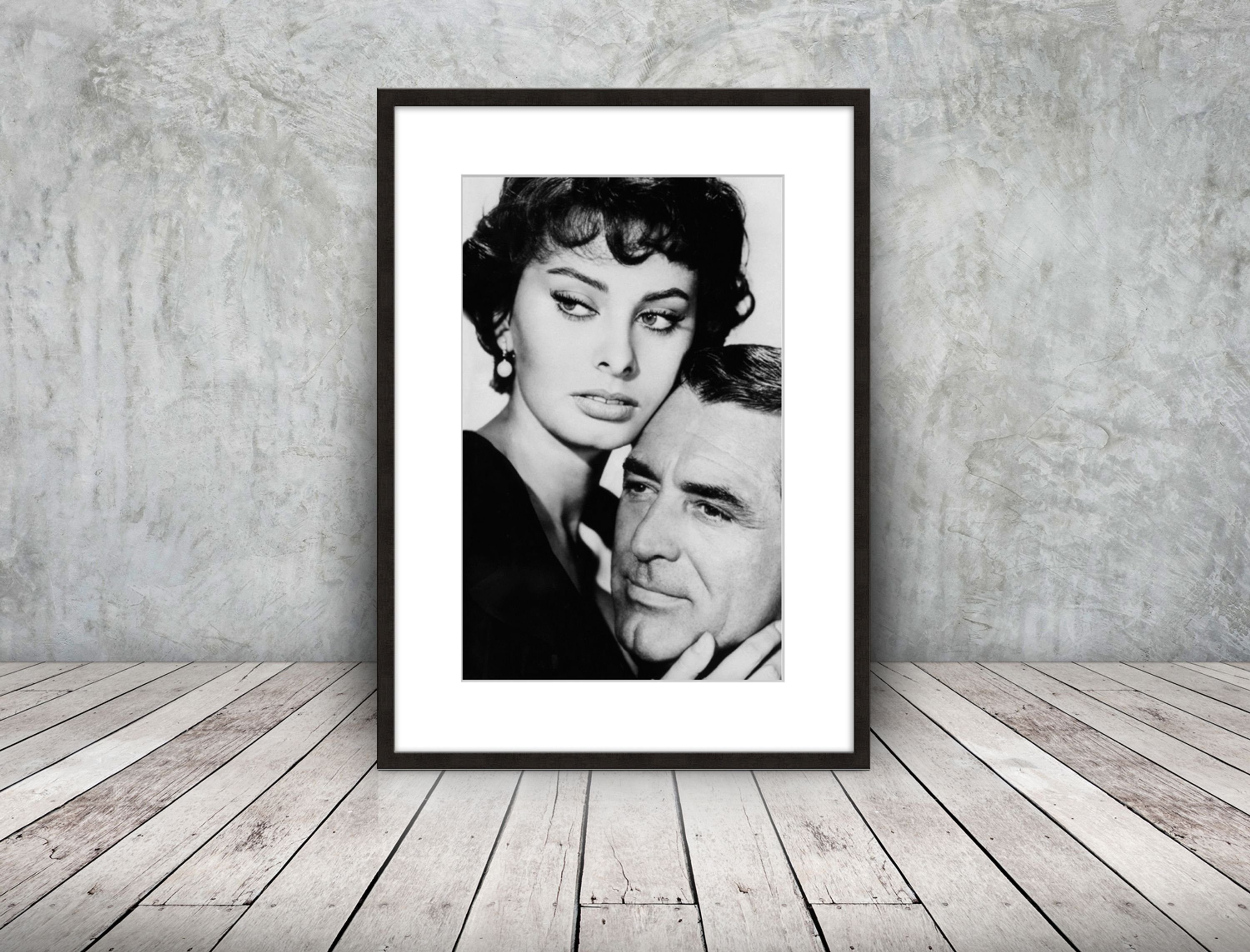 artissimo Bild mit / Film-Stars: gerahmt Sophia mit schwarz-weiß / Cary Sophia Poster Rahmen 51x71cm Bild Grant & Rahmen Loren, Loren