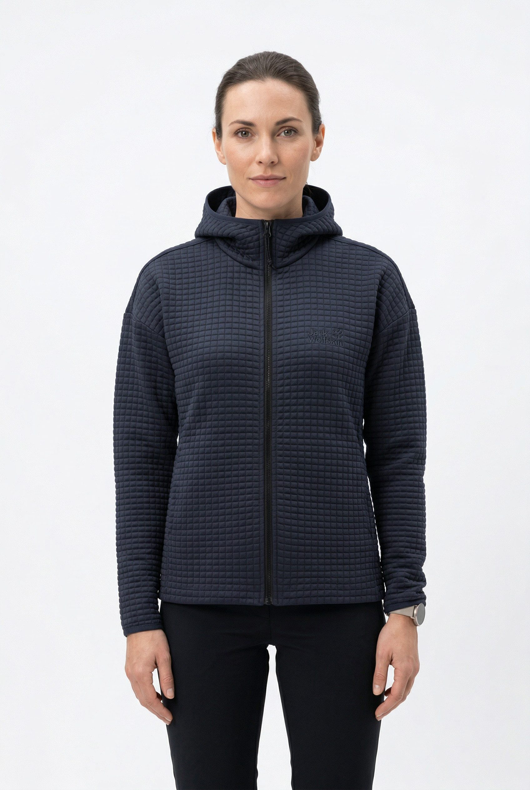 Jack Wolfskin Fleecejacke MOGARI HOODED FZ W atmungsaktiv, leicht, Übergangsjacke, Waffel-Optik