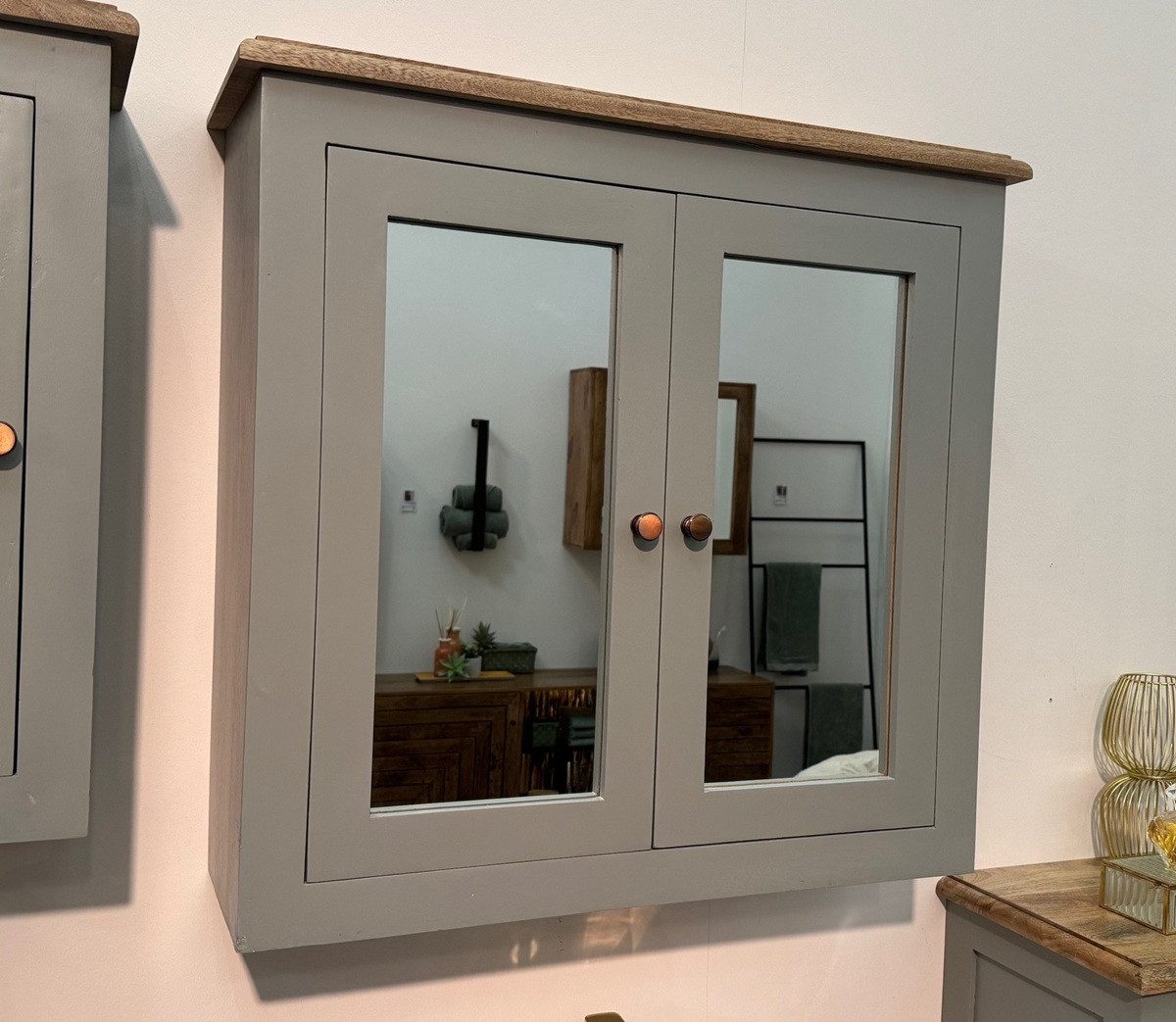 Main Möbel Badezimmerspiegelschrank Spiegelschrank 77x73cm 'Belfort' Mango schilfgrün & natur