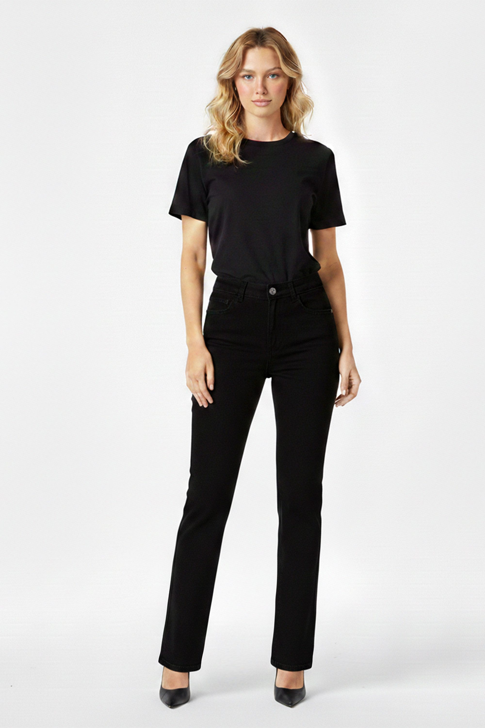 ESRA Stoffhose Damen Straight Fit Hose High Waist Business-Hose bis Große Größe T101 High Waist Damen Stoffhose Straight Leg Stretch Hose Gerade Schnitt