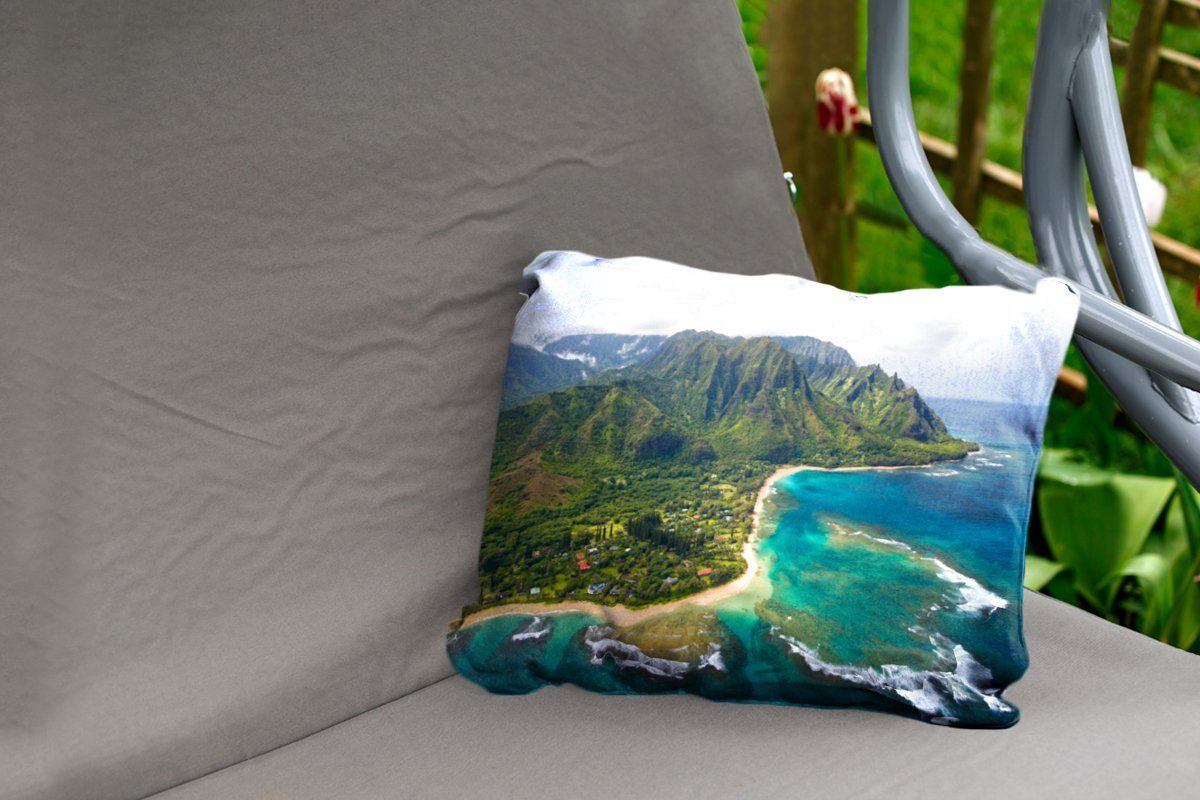 von Nordküste Dekokissen Dekokissenbezug, Outdoor-Dekorationskissen, Polyester, Kauai Hawaii, Ein Kissenhülle Luftbild der auf MuchoWow