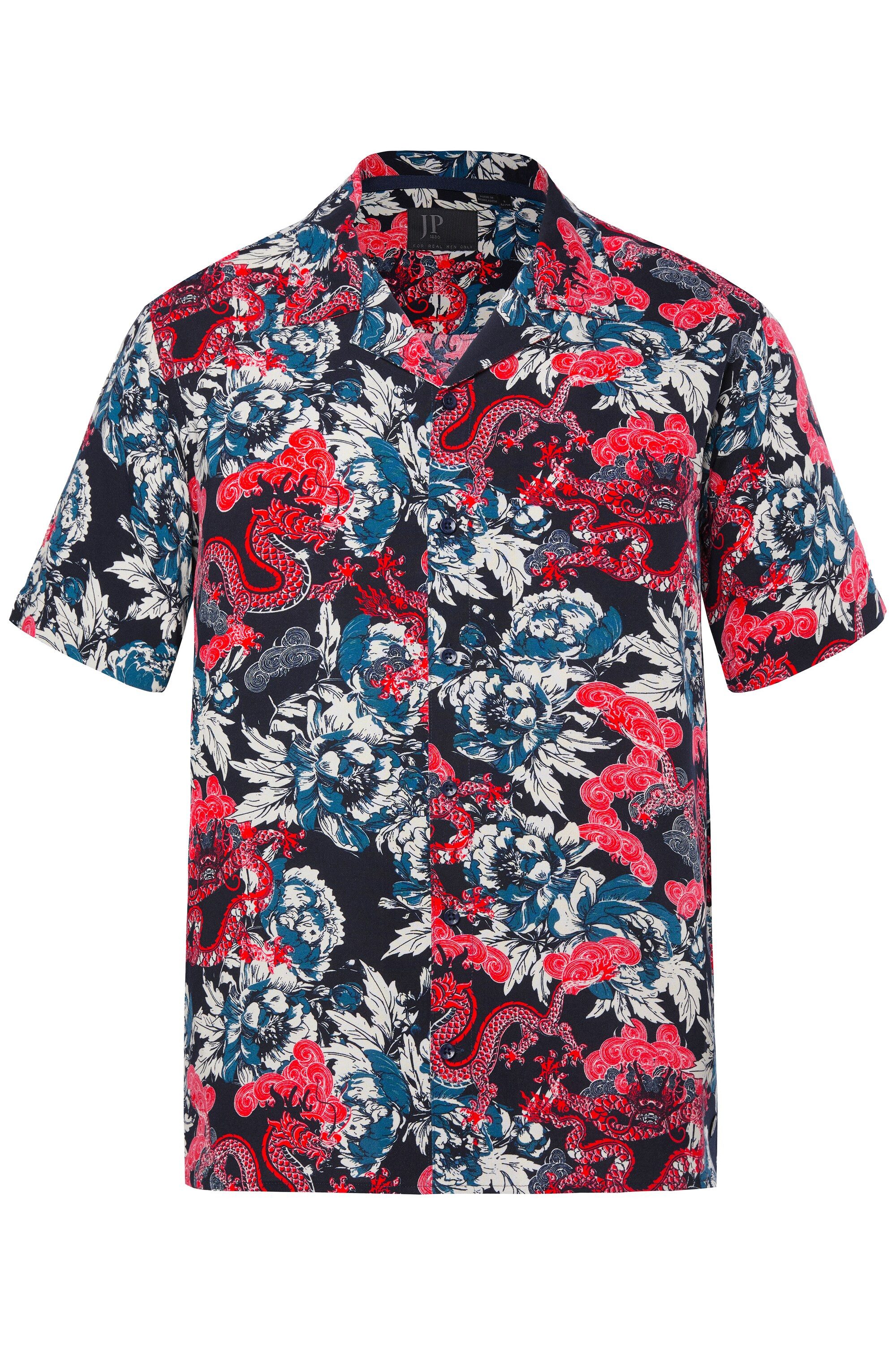 JP1880 Kurzarmhemd Hemd Halbarm Cuba-Kragen floraler Druck Cuba Fit