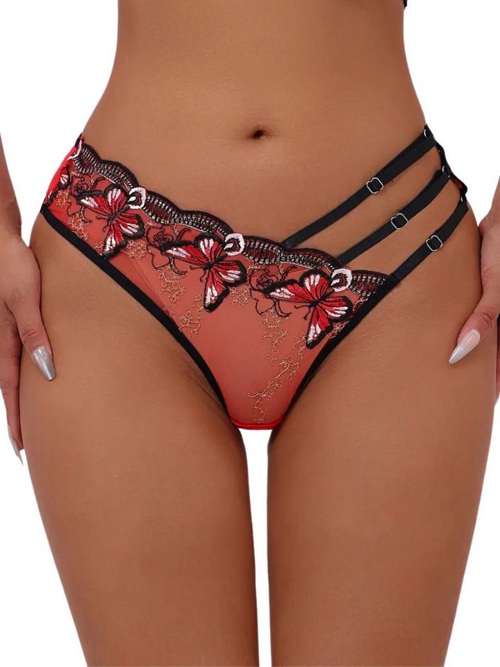 Elegant Love Tangaslip Sexy Unterwäsche aus Stickereispitze, Dessous für Damen (Spitzen-String) Höschen-Lingerie: Elegante Unterhosen mit Schmetterling Muster
