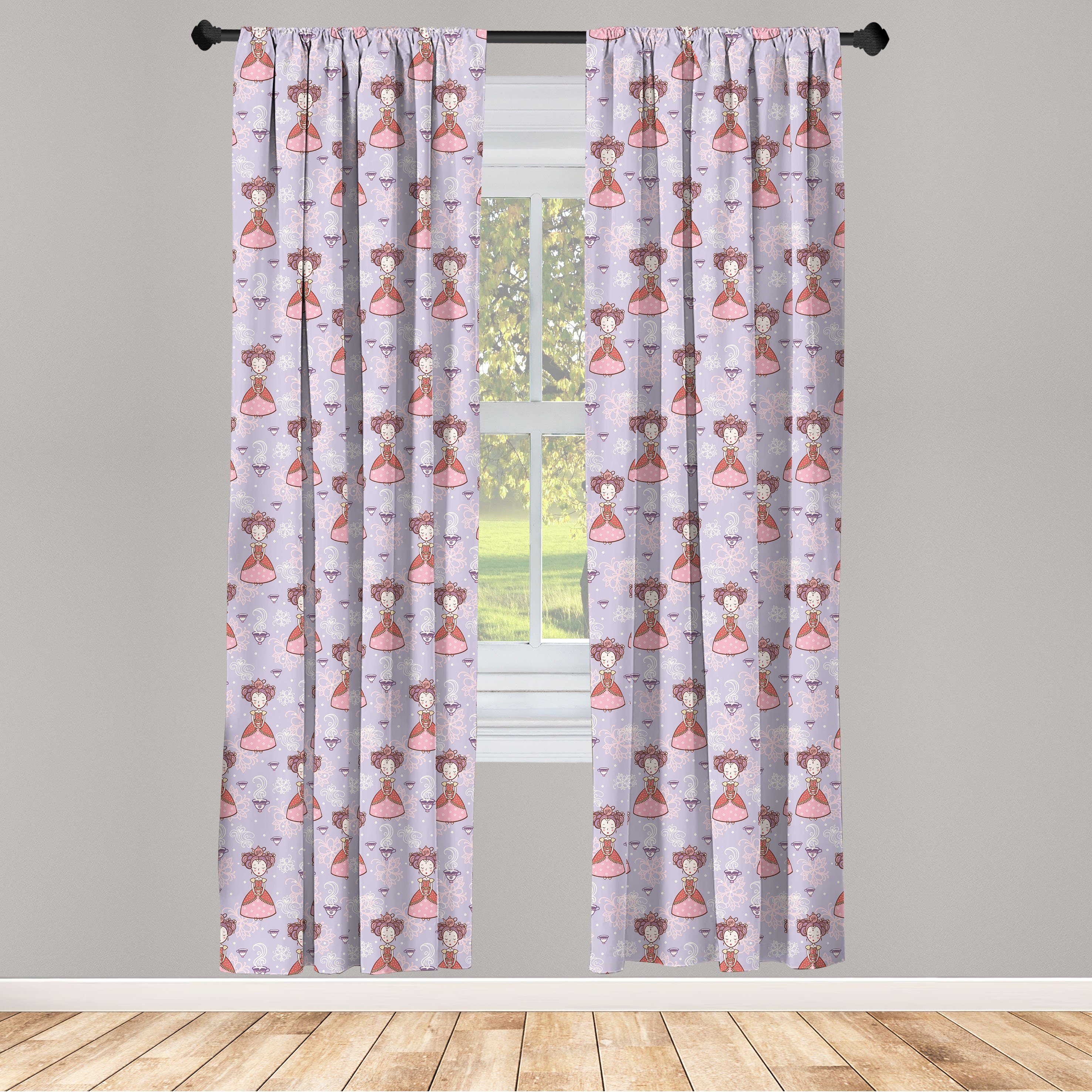 Gardine Vorhang für Wohnzimmer Dekor, Abakuhaus, Prinzessin Schlafzimmer mit Floral Mädchen Teacups Microfaser