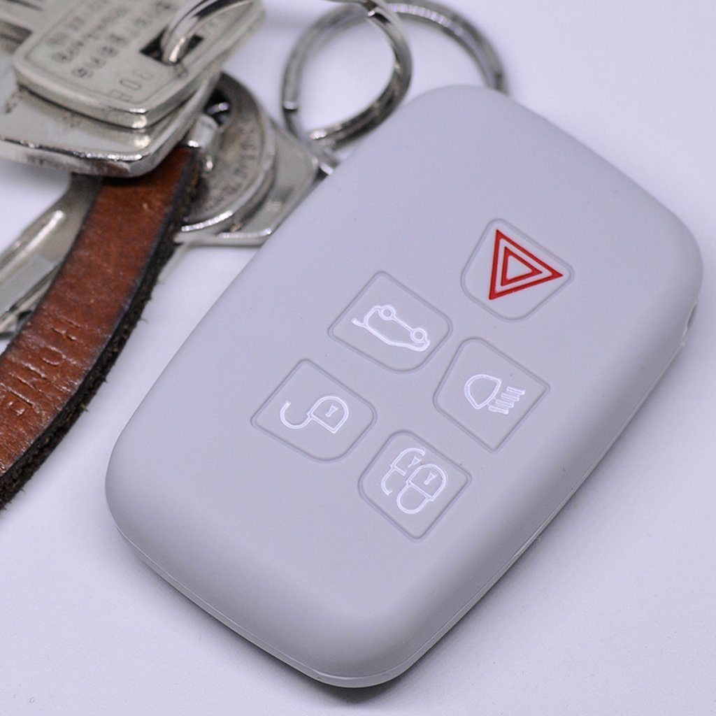 mt-key Schlüsseltasche Autoschlüssel Softcase Silikon Schutzhülle Grau, für Land Rover Discovery IV Range Rover Sport Evoque 2009-2017 5 Knopf