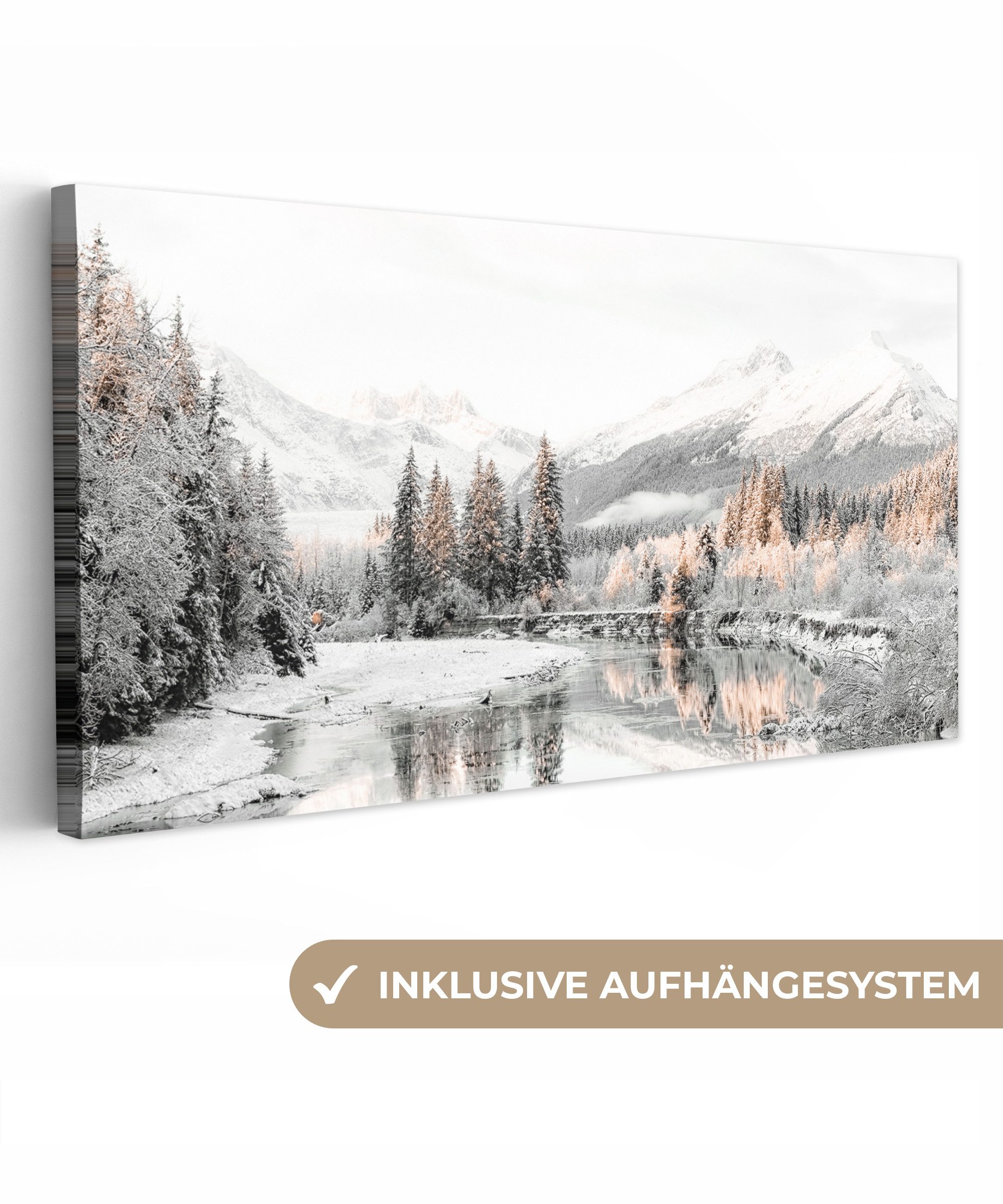 OneMillionCanvasses® Leinwandbild Panorama Natur - Winter - Bäume - Berge - günstig online kaufen