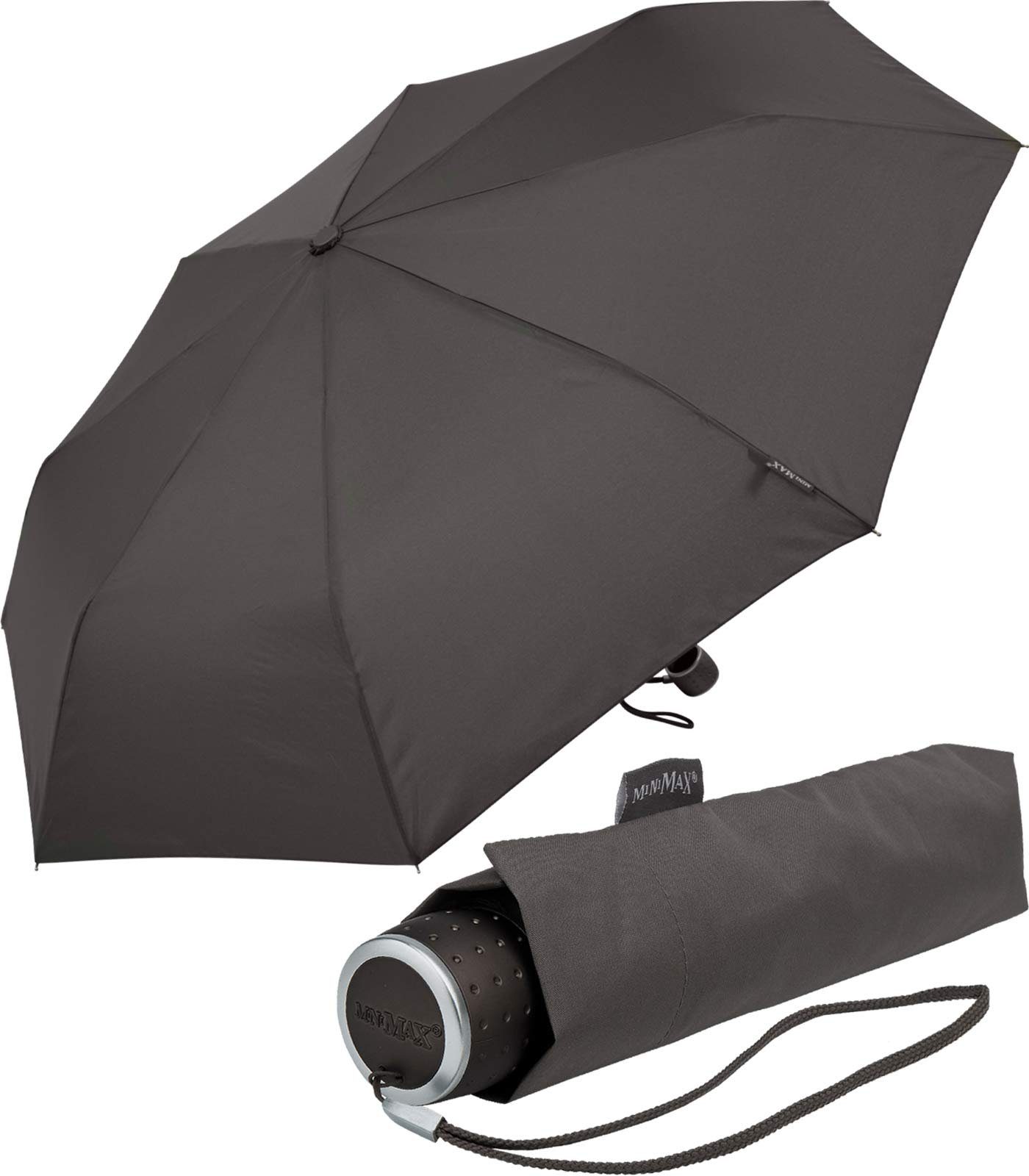 Impliva Taschenregenschirm miniMAX® kleiner leichter Schirm Handöffner, passt in jjede Tasche grau | Taschenschirme