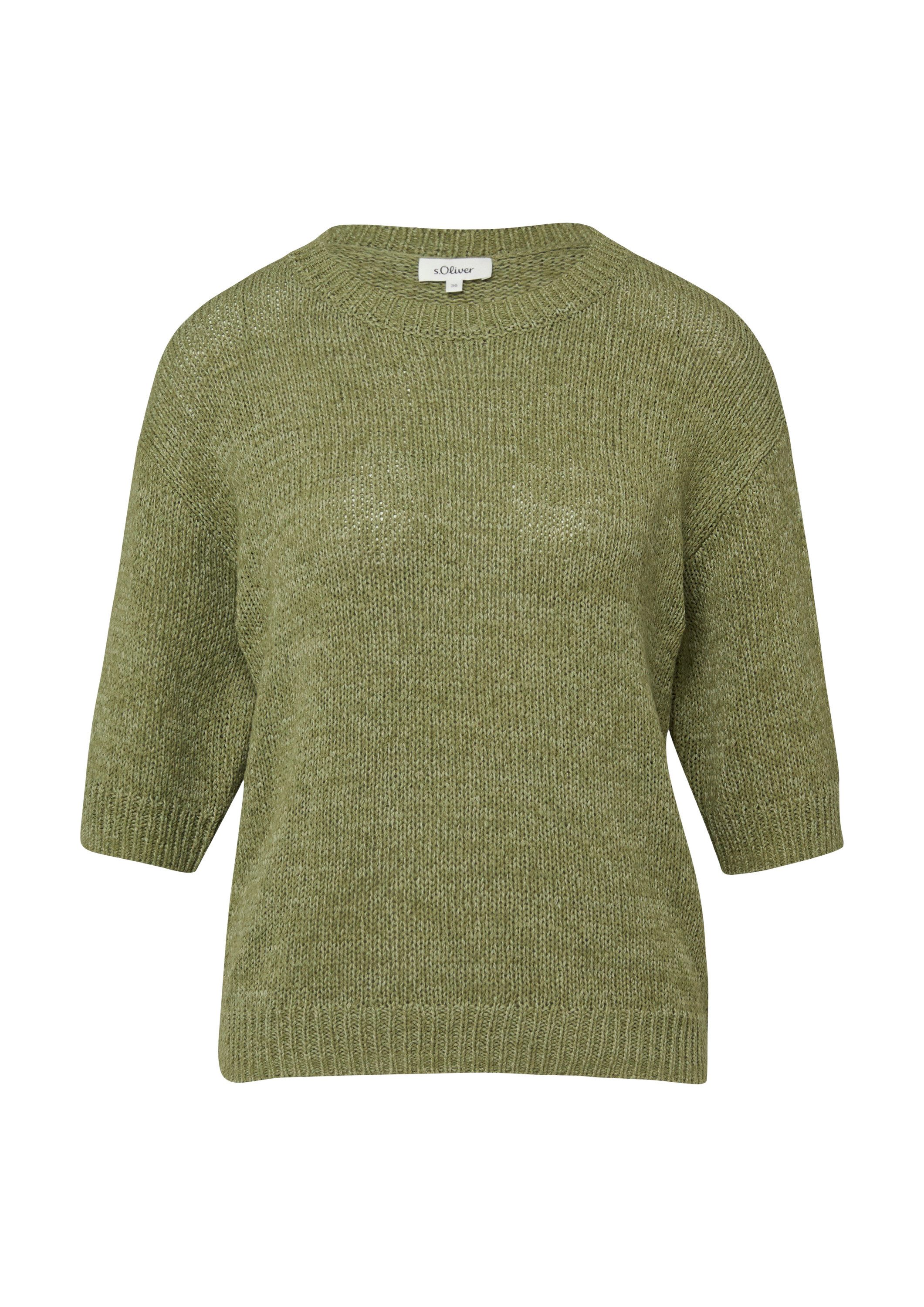 s.Oliver Kurzarmpullover Strickpullover Strickpullover aus Bändchengarn mit Dreiviertelärmeln
