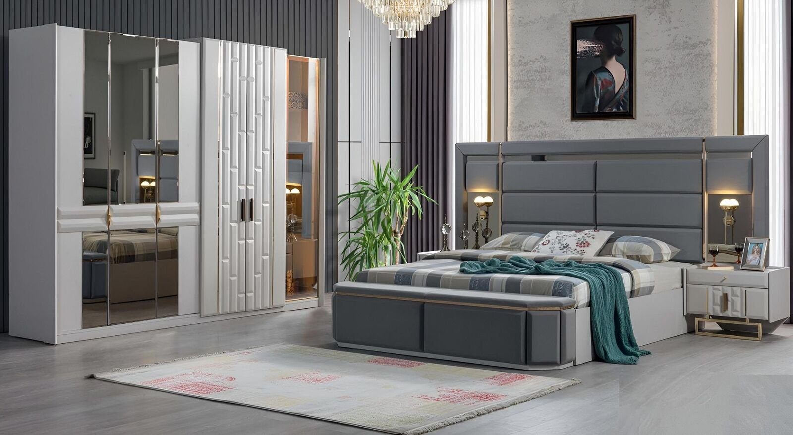 Made Komplett (Bett 2x Set Nachttisch / Bett Möbel Schlafzimmer-Set Kleiderschrank), Schlafzimmer Neu, Kleiderschrank In JVmoebel Europe