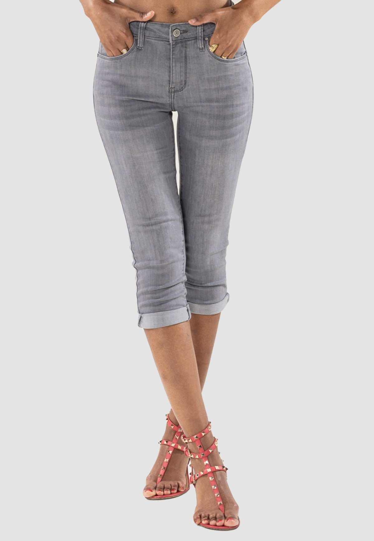 Nina Carter Caprihose Stretch Shorts Kurze Weich in Skinny 3204 Hose Capri 3/4 Hellgrau Bermuda (1-tlg) Jeans