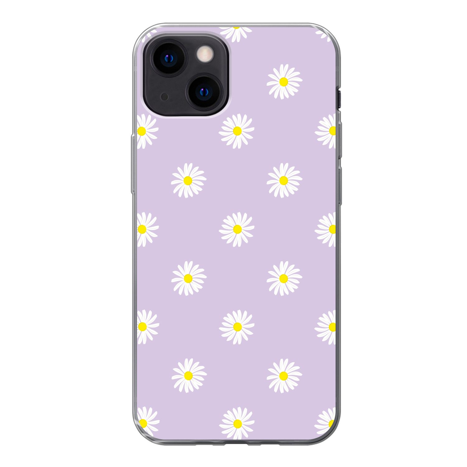 MuchoWow Handyhülle für Apple iPhone 13 Gänseblümchen - Pastell - Weiß - Lila - Blumen, Smartphone-Bumper, Print, Handy Schutzhülle Dünn