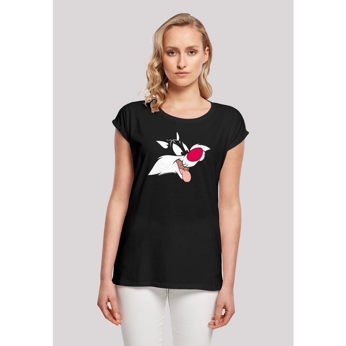 F4NT4STIC T-Shirt Extended Shoulder T-Shirt 'Looney Tunes Sylvester' Damen Premium Merch Regular-Fit Kurze Ärmel Bedruckt