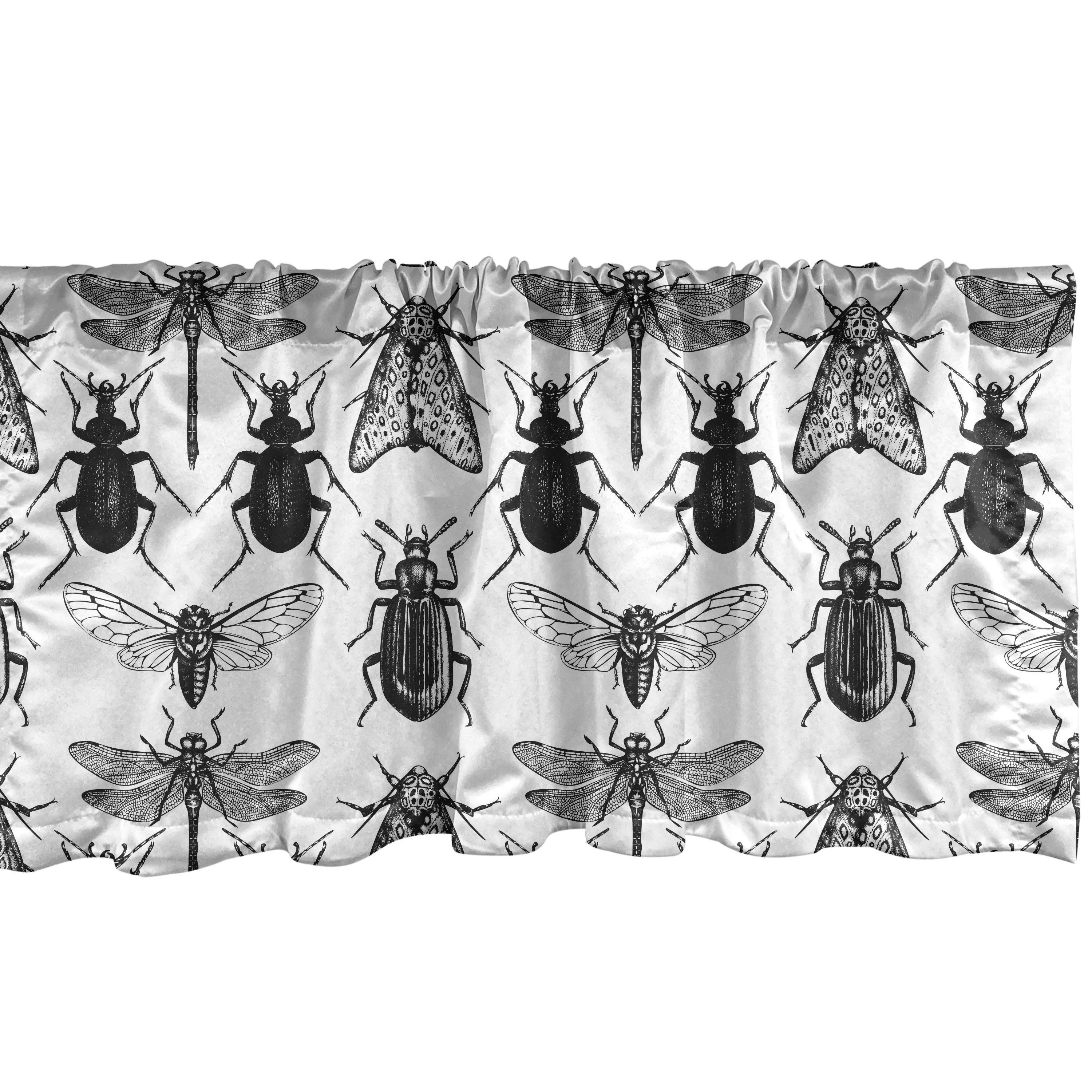 Scheibengardine Vorhang Volant für Küche Schlafzimmer Dekor mit Stangentasche, Abakuhaus, Microfaser, Libelle Fliegende Insekten Sketch