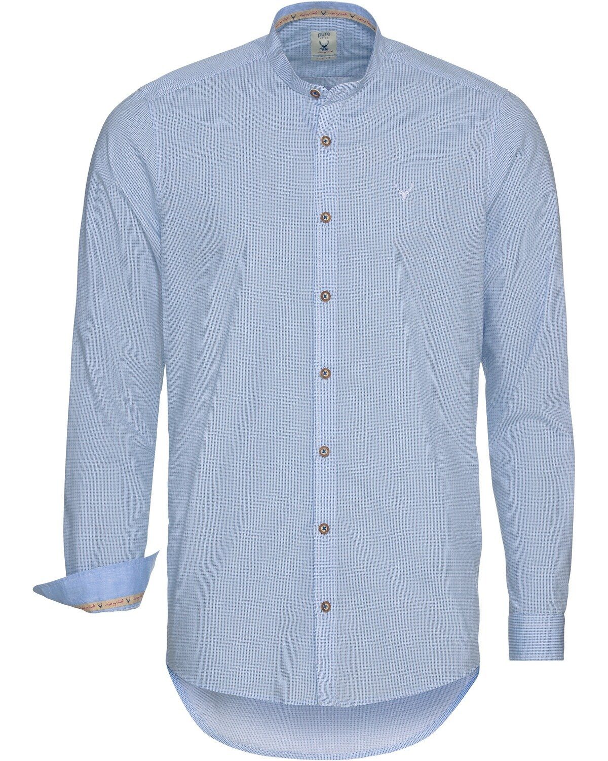 mit Pure Allover-Muster Trachtenhemd Stehkragenhemd Blau