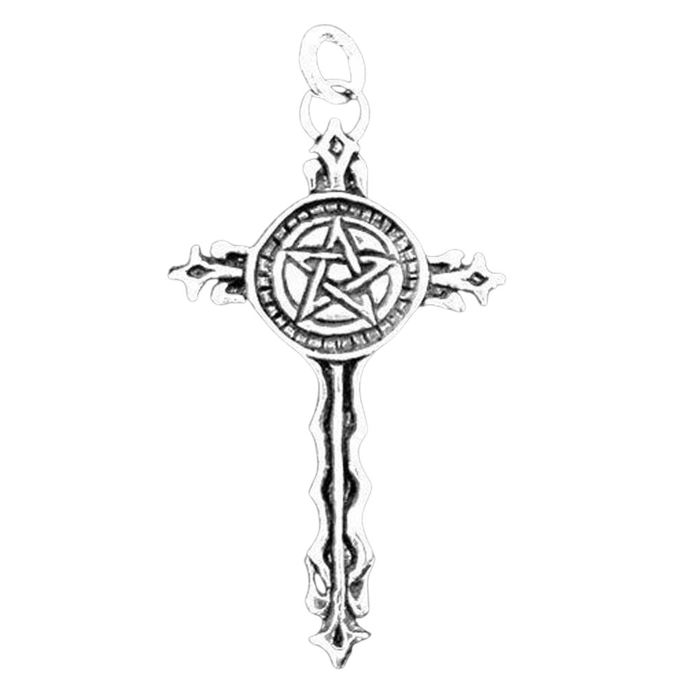 Kreuzanhänger Pentagramm Kreuz Schmuck Anhänger 925er Silber Pentagramm 30x54mm