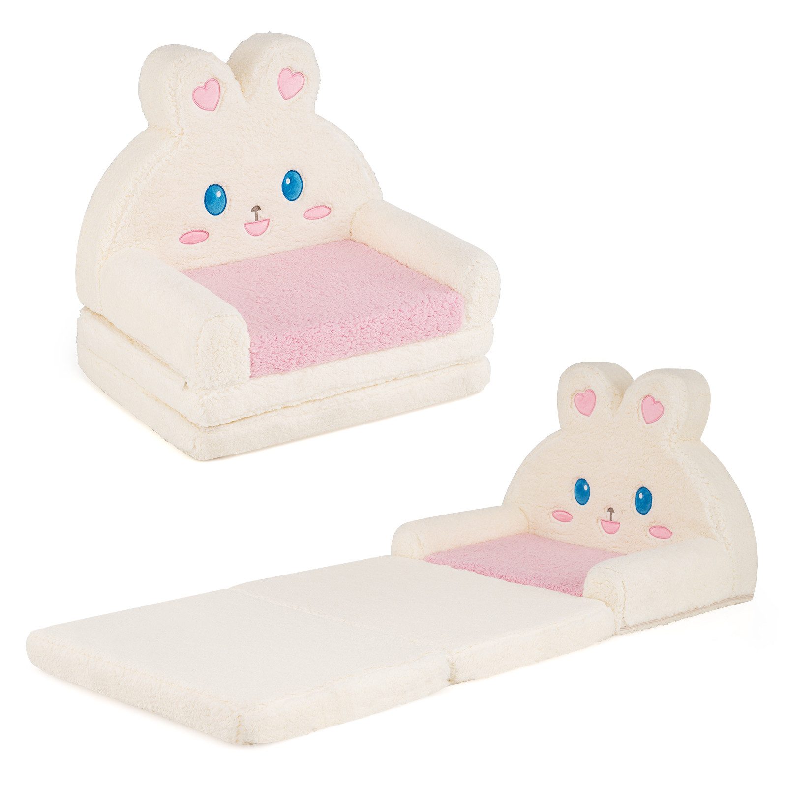 COSTWAY Kindersofa, 2 in 1 Kindersessel ausklappbar in Kaninchenform, Kindercouch
