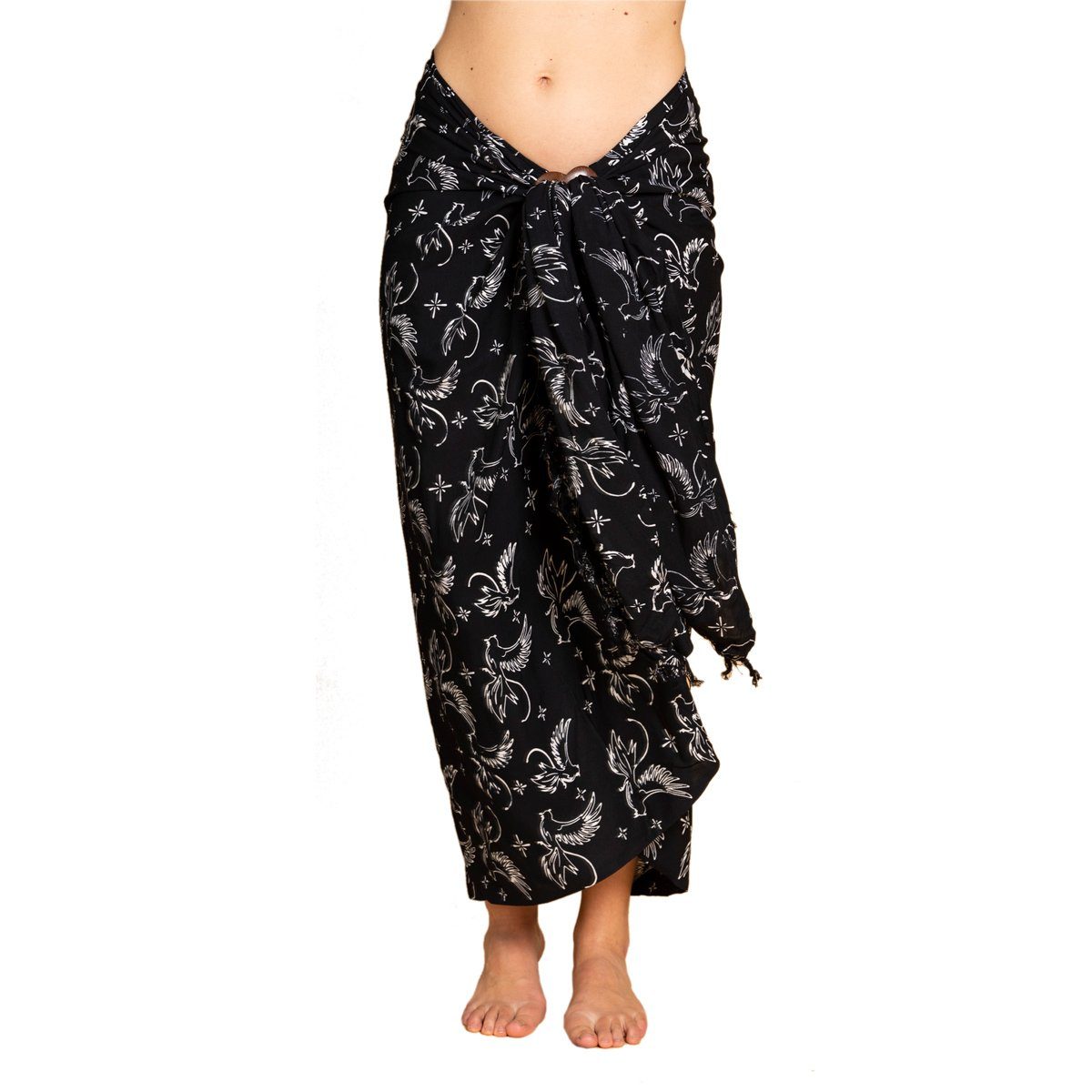 hochwertiger Schultertuch Strandkleid PANASIAM Halstuch Tuch B900 Sarong bird black aus Strandtuch, Cover-up Pareo Bikini für schwarz-weiß Strand Viskose Wachsbatik den