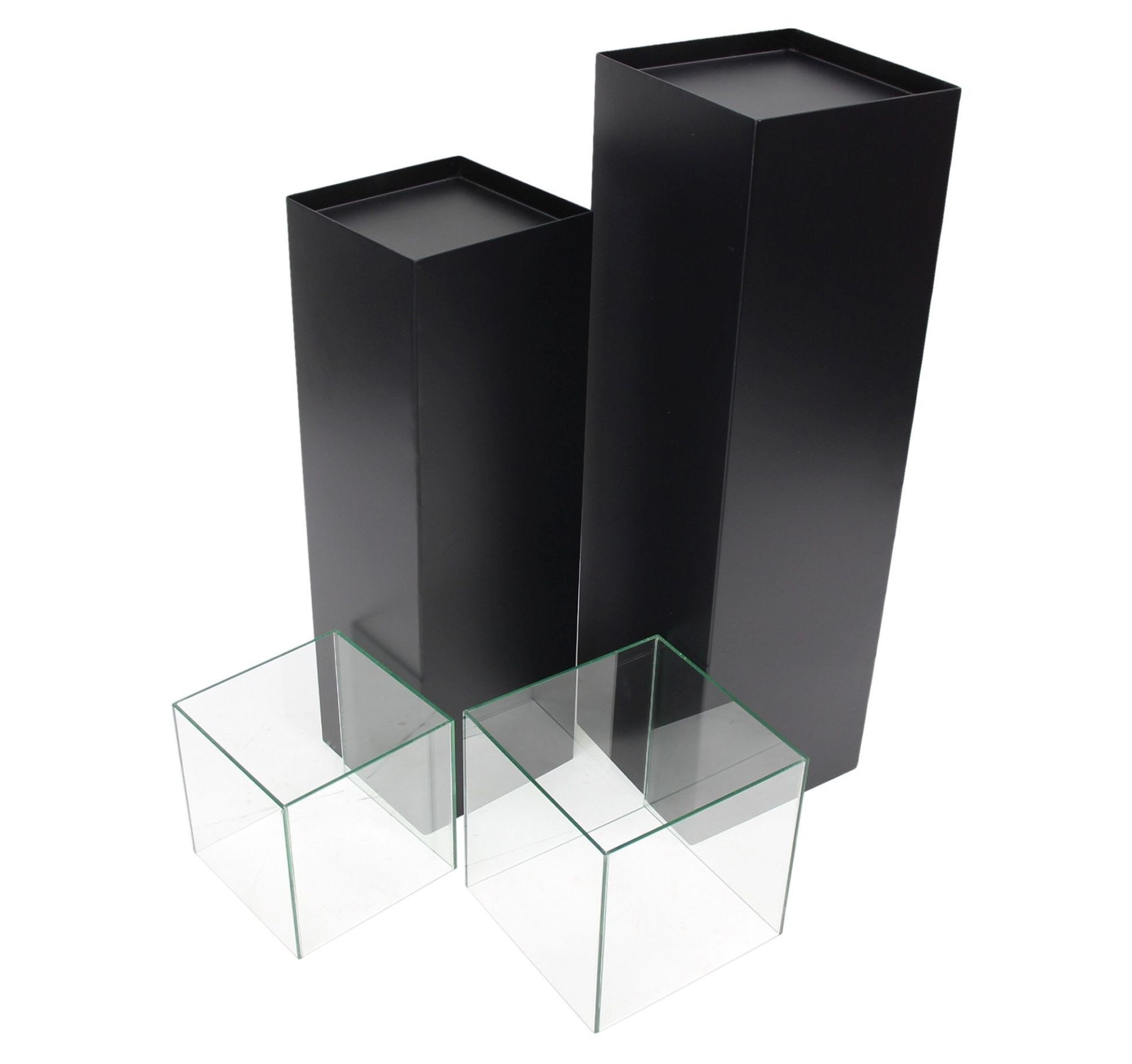 Home-trends24.de Kerzenständer Windlicht Säule Metall Glas Kerzen Halter Ständer schwarz 2er-Set (2 St)