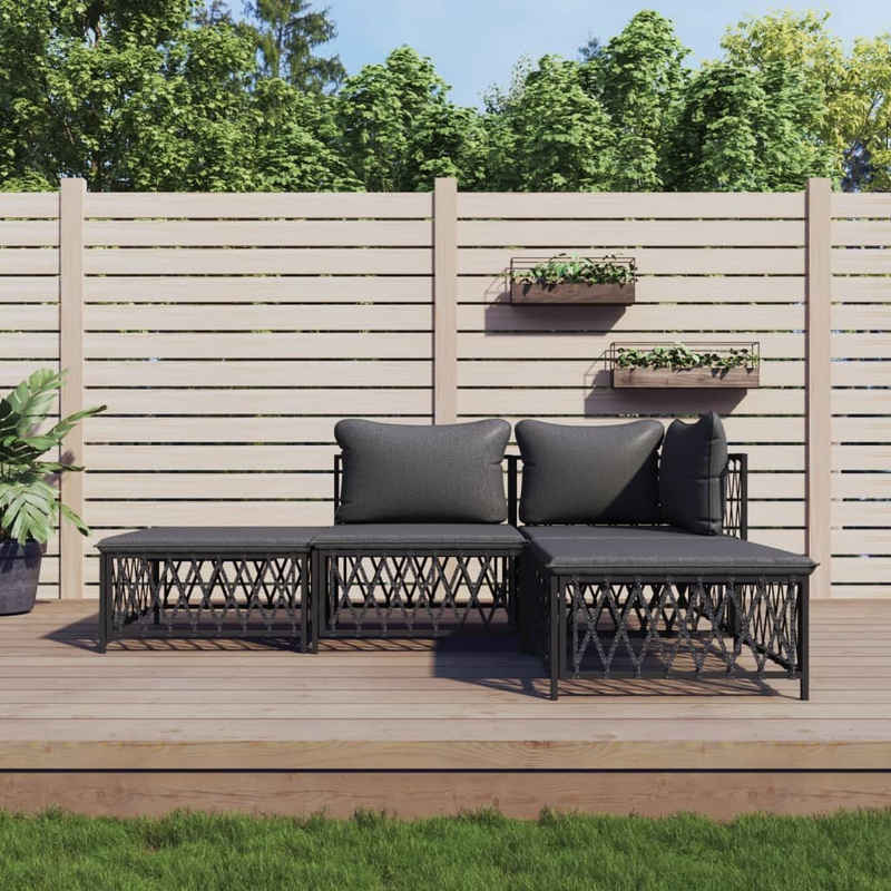 vidaXL Gartenlounge-Set 4-tlg. Garten-Lounge-Set mit Kissen Anthrazit Stahl, (1-tlg)