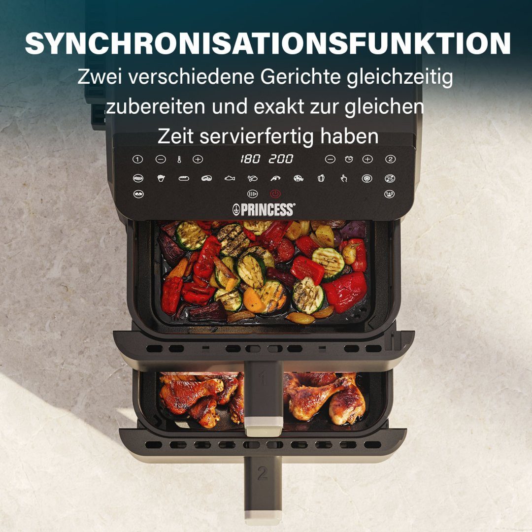 PRINCESS Heißluftfritteuse 01.182278.01.001, 3000 W, 2 x 5.6L - 3000 W