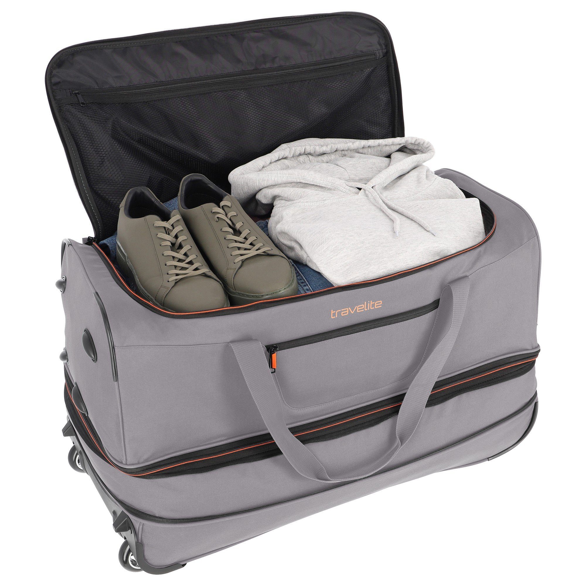 travelite Reisetasche Basics 70 - 98L grey/orange cm (1-tlg) Rollenreisetasche