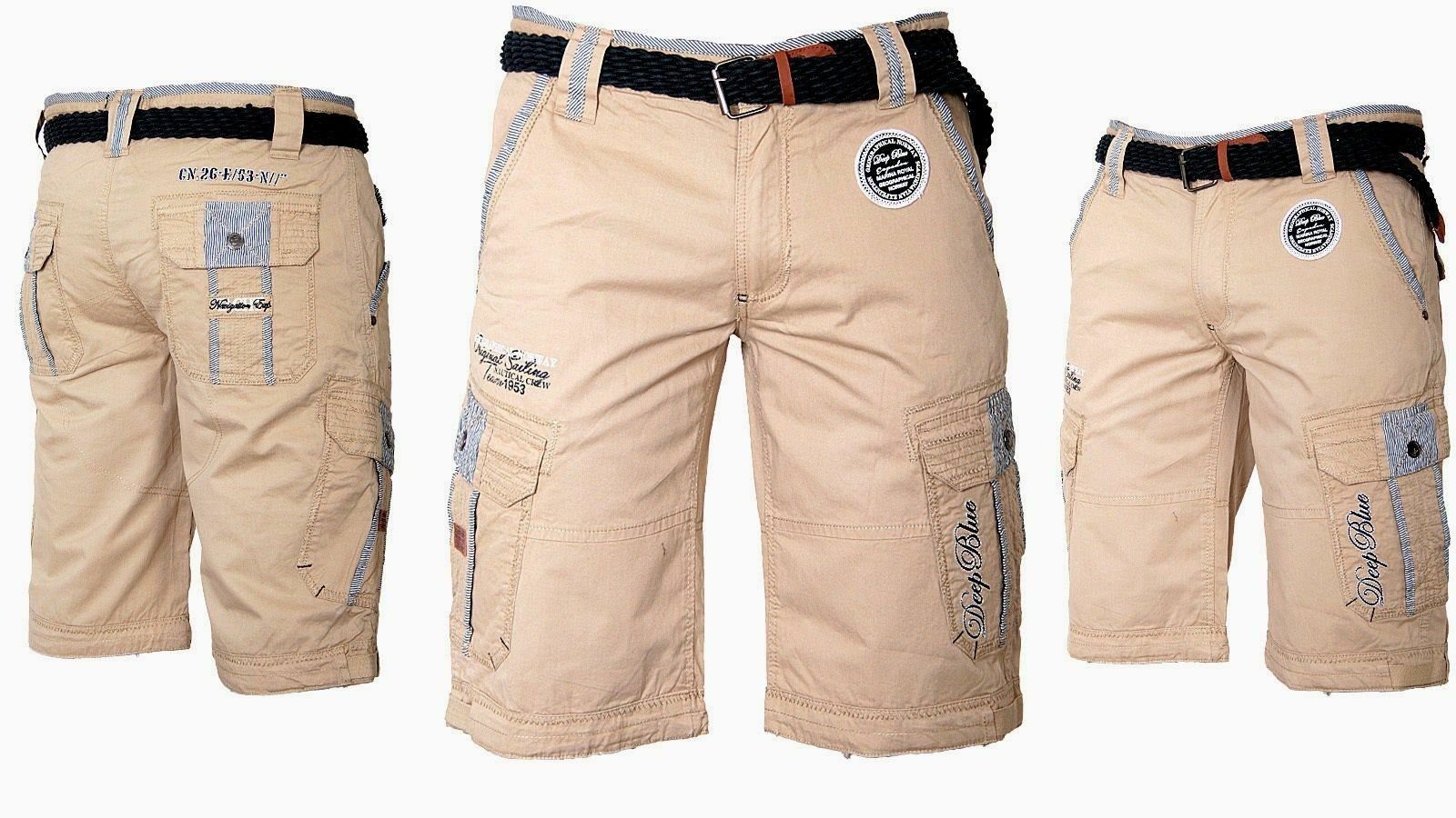 Geographical Norway Shorts Herren Cargo Shorts Kurze Hose Short Bermuda Knielang Sommer + Gürtel Beige