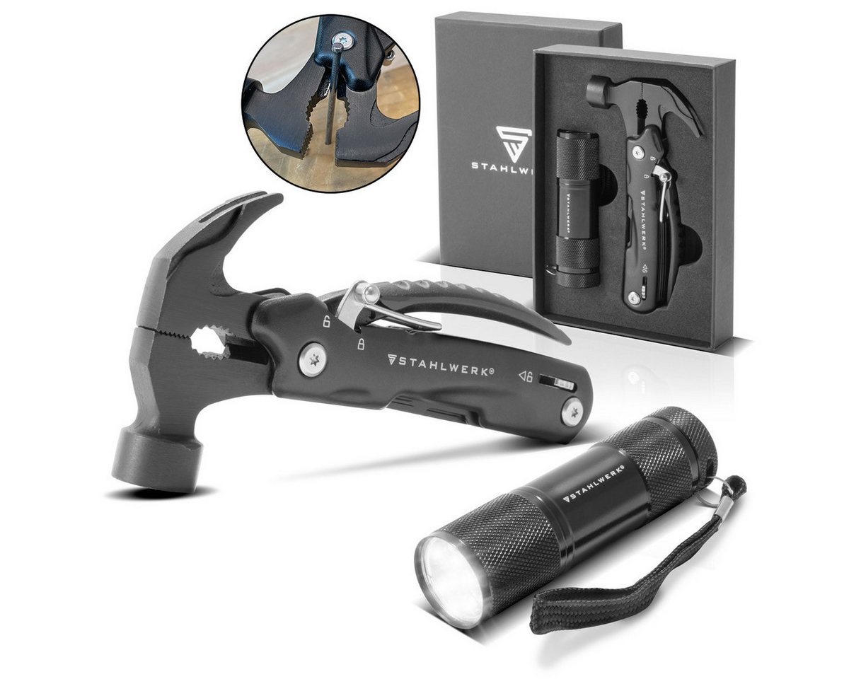 STAHLWERK Multitool 2 Tools Taschenmesser Multifunktionswerkzeug Taschenlampe, (Packung, 1 St., Set), aus rostfreiem, gehärtetem Edelstahl gefertigt