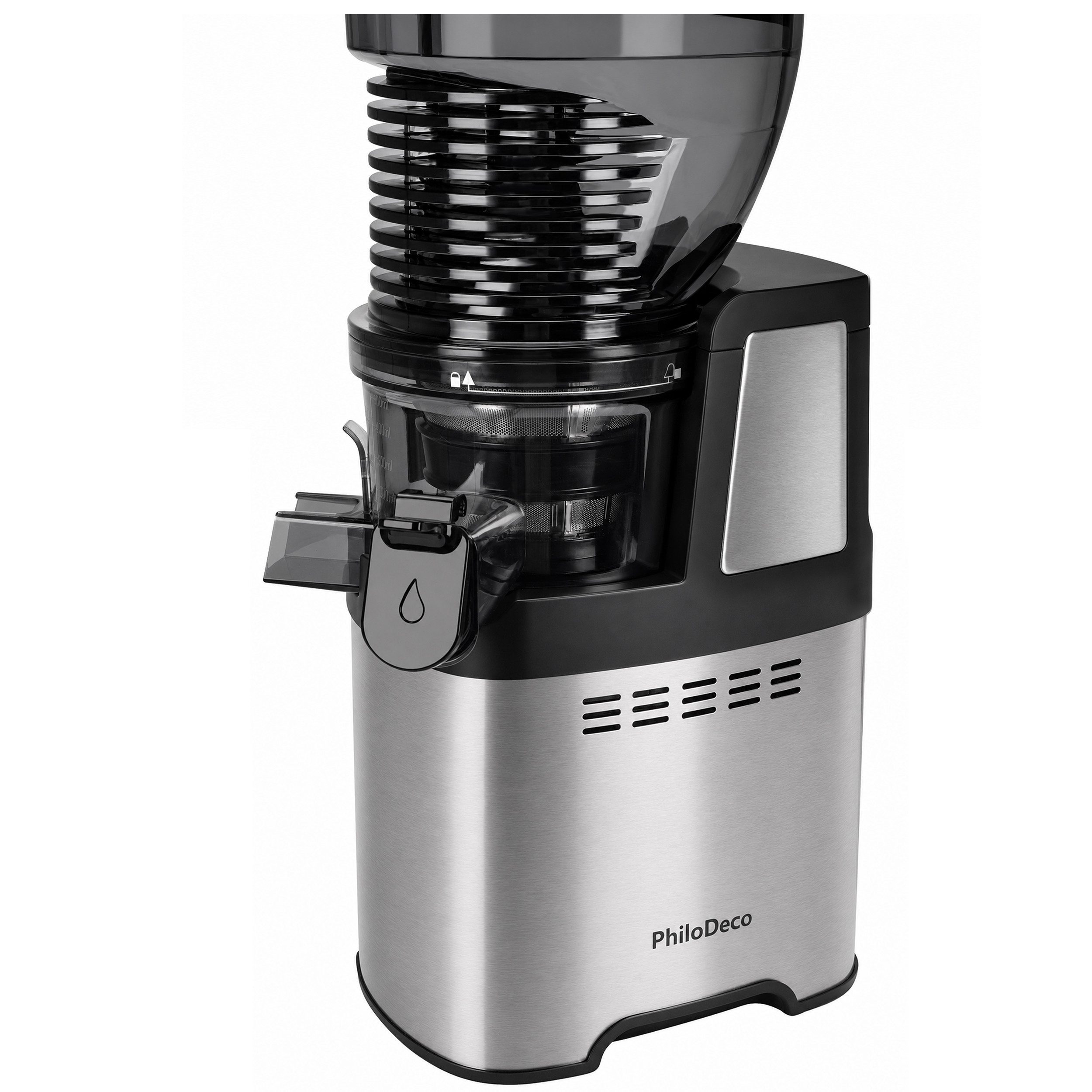 Sinaopus Slow Juicer Große Einfüllkammer für Früchte bis 8 cm und feinen Saft, 250 W, Getrennte Auslässe, Rückwärtslauf und einfache Reinigung