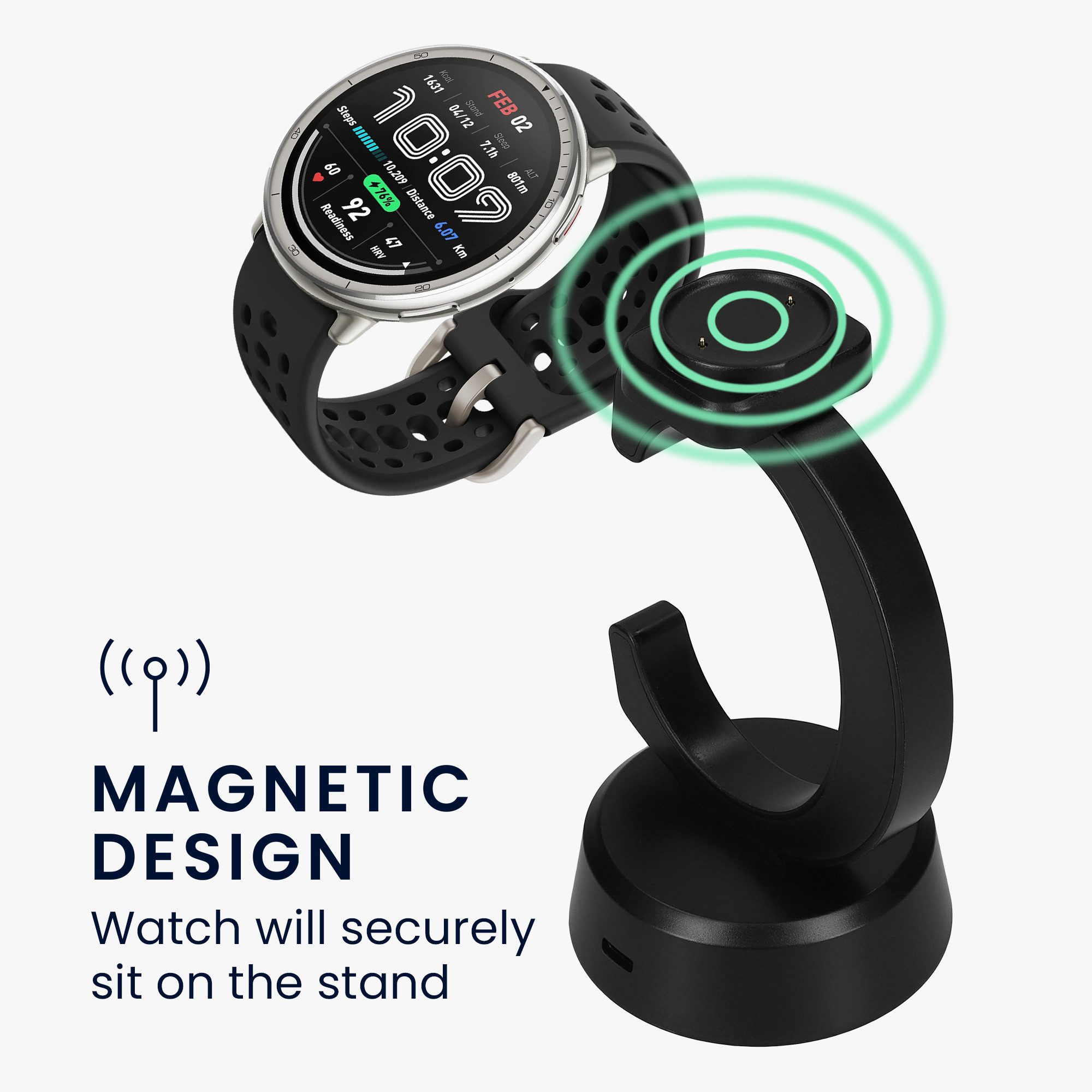 kwmobile USB Ladegerät für Amazfit Bip 6 / Amazfit Active 2 (A2437) / Active 2 Smartwatch-Ladekabel, (13.40 cm), Smart Watch Ladestation - Ladekabel mit Standfunktion
