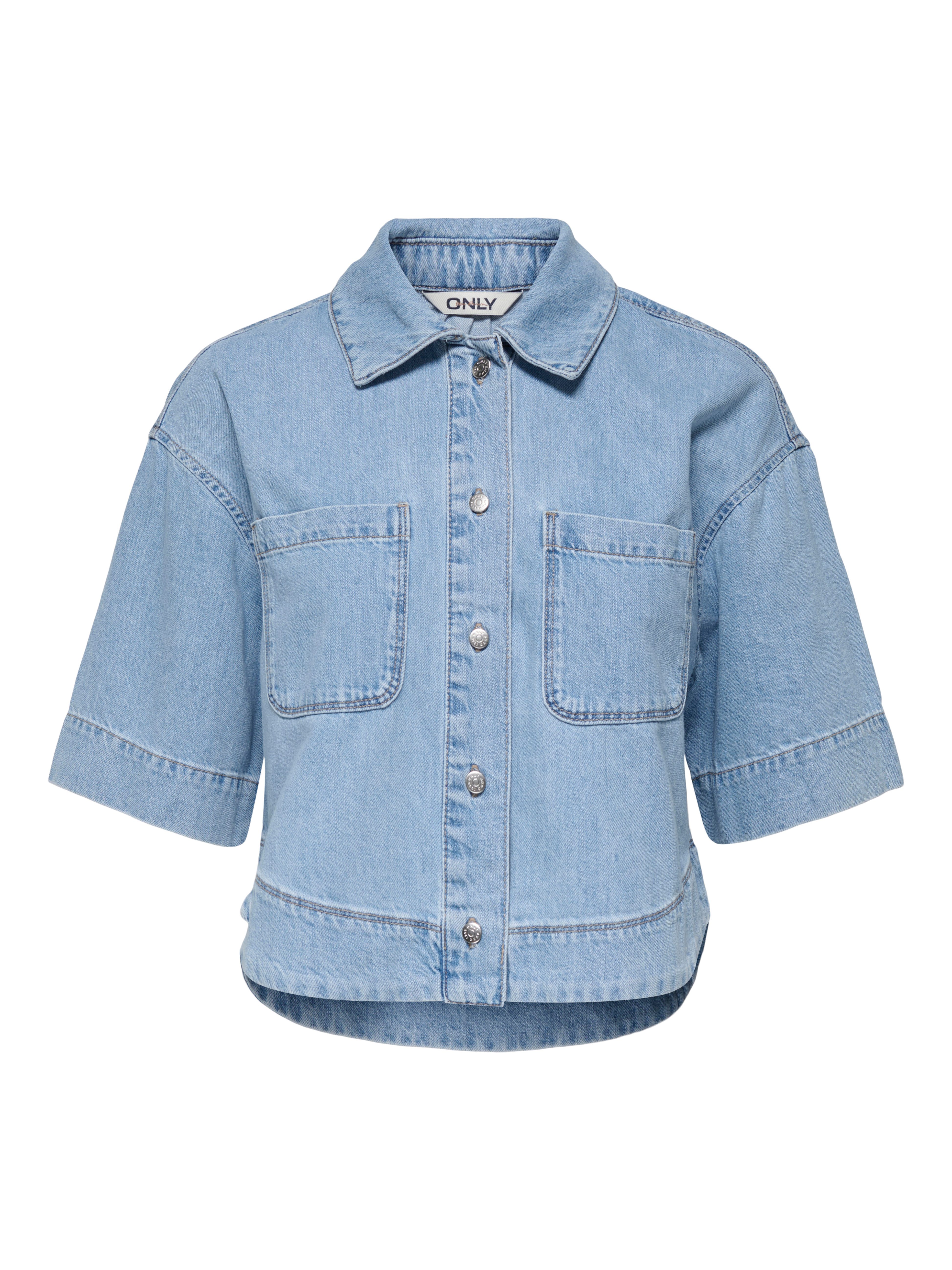 ONLY Jeansbluse ONLCLEO LIFE SS CROP DNM SHIRT PIM NOOS Baumwolle