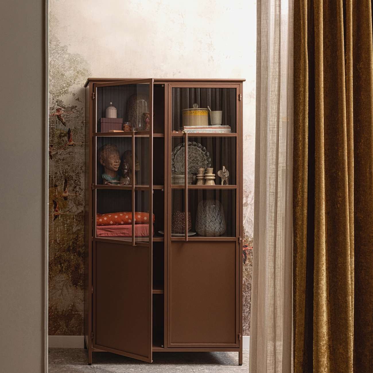 WOOOD Vitrine Exhibit aus Metall, Braun