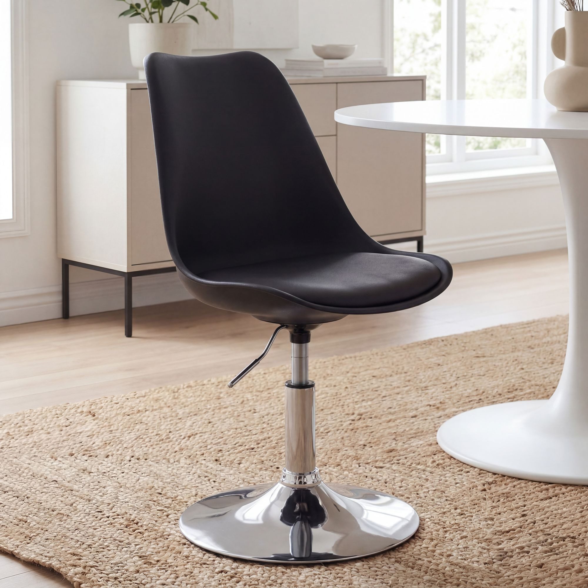 FINEBUY Esszimmerstuhl Drehsessel Höhenverstellbar Design Drehstuhl Drehbar (Drehsessel Kunstleder Esszimmerstuhl Schwarz), Drehsessel, Küchenstuhl Höhenverstellbar