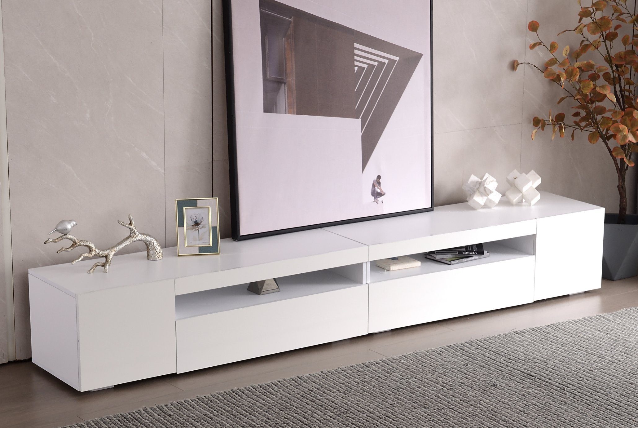 OKWISH TV-Schrank Moderner TV-Schrank, helles Panel, variable LED-Beleuchtung Wohn- und Esszimmer 240cm, Symmetrisches Design